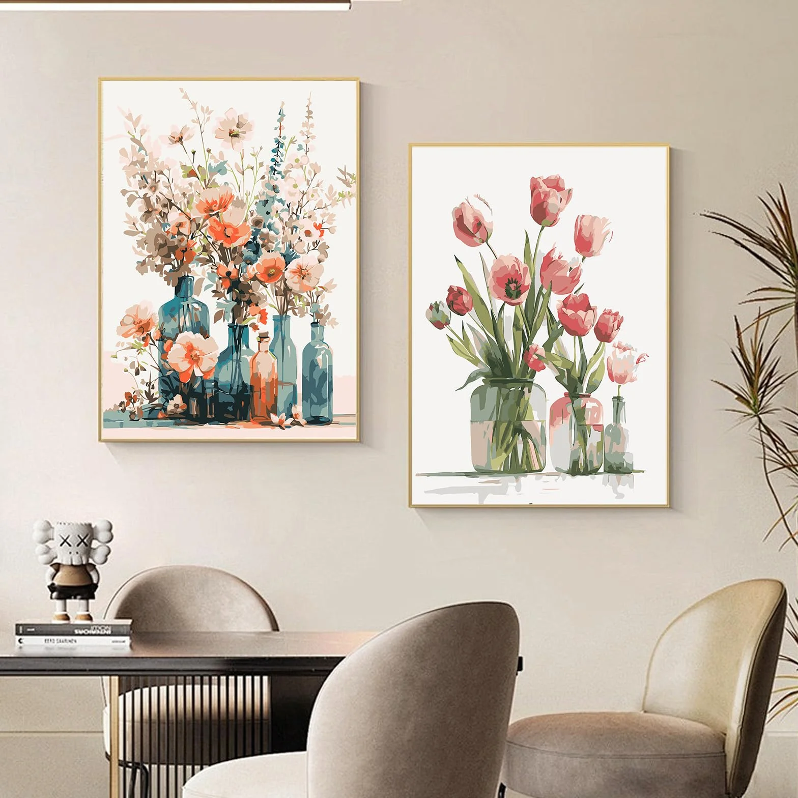 Bougimal Dipingere con i Numeri Adulti Paesaggi, Kit per dipingere con i Numeri con pennelli e pigmento Acrilico Regalo, Fiori 1, Con Telaio 28 * 35 cm
