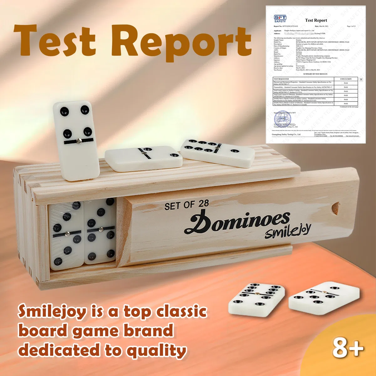 Smilejoy Dominoes Set per Adulto Doppio 6 Domino Game per Giochi Da Tavolo Classici Domino Gioco Set 28 Pezzi con Caso Legno Naturale (2 Giocatori)