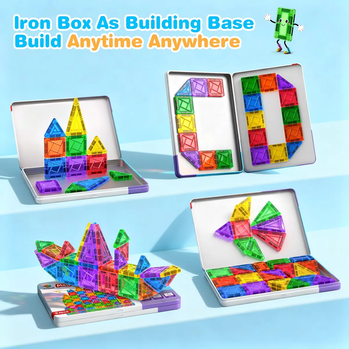 Subtail Costruzioni Magnetiche da Viaggio - 54PCS Mini Giochi Magnetici per Bambini Bambina 3 4 5 6 7 8 Anni Magnetic Tiles Giocattoli Magnetici Viaggio Ragazzi Ragazze 3+ Anni Compleanno Pasqua
