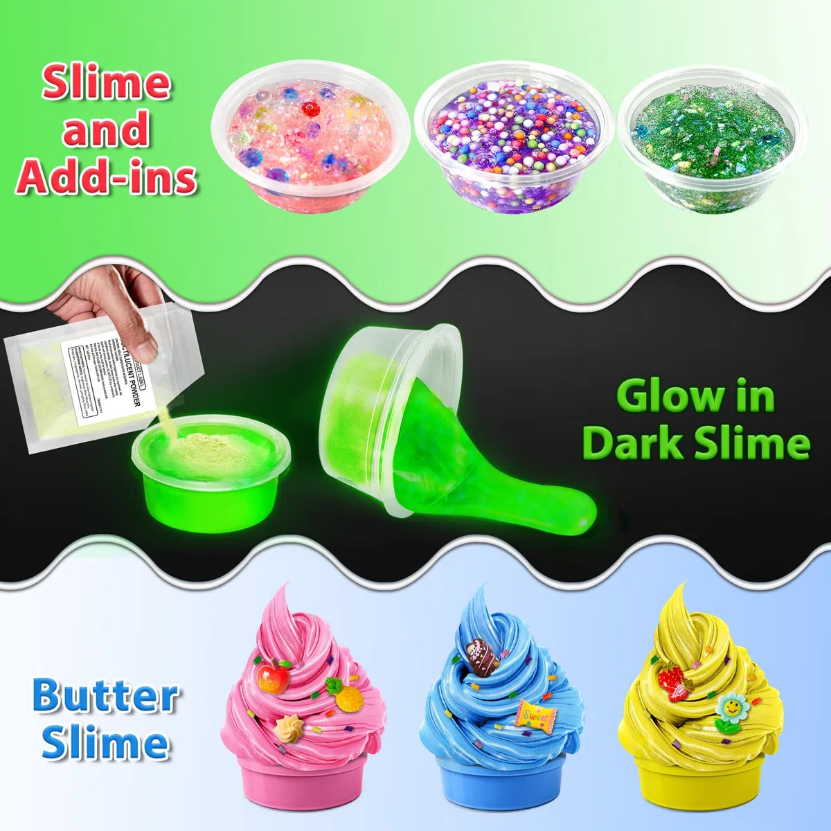 YOPINSAND 20 Colori Fai da Te Slime Kit Slime Making per Ragazze, Crystal Clear Slime, Glow in the Dark Slime con Sfere di Schiuma Aggiuntive, Charms, Glitter, Giocattolo Regalo per Bambini