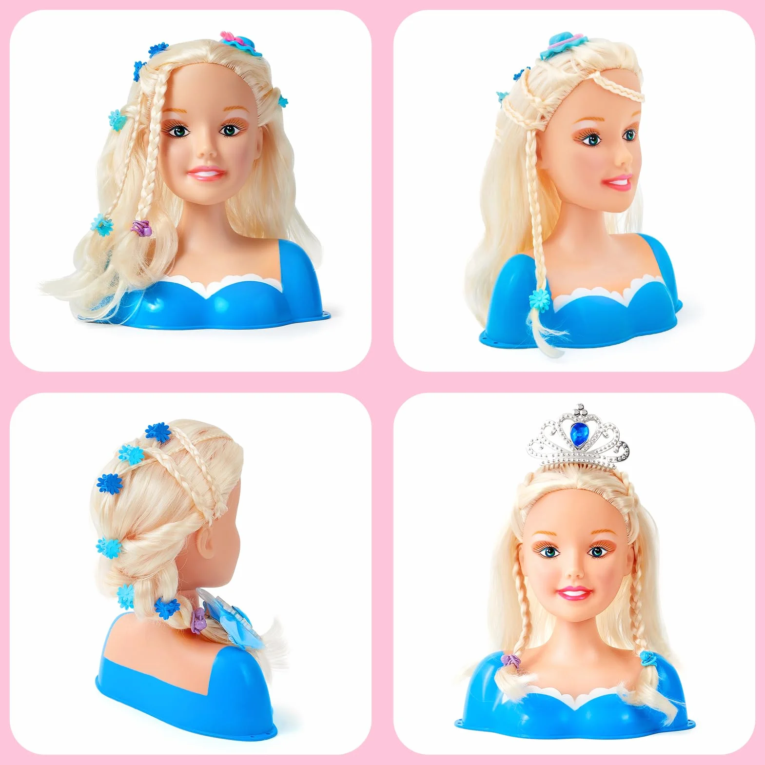 52Pcs Set Parrucchiere per Bambini Trucco in Stile Giocattolo, Hair Styling Head Teste da Truccare, Parrucchiere da Kit Bellezza Trucco Giocattolo Regali Natale Compleanno per Ragazze 3 4 5 6 Anni