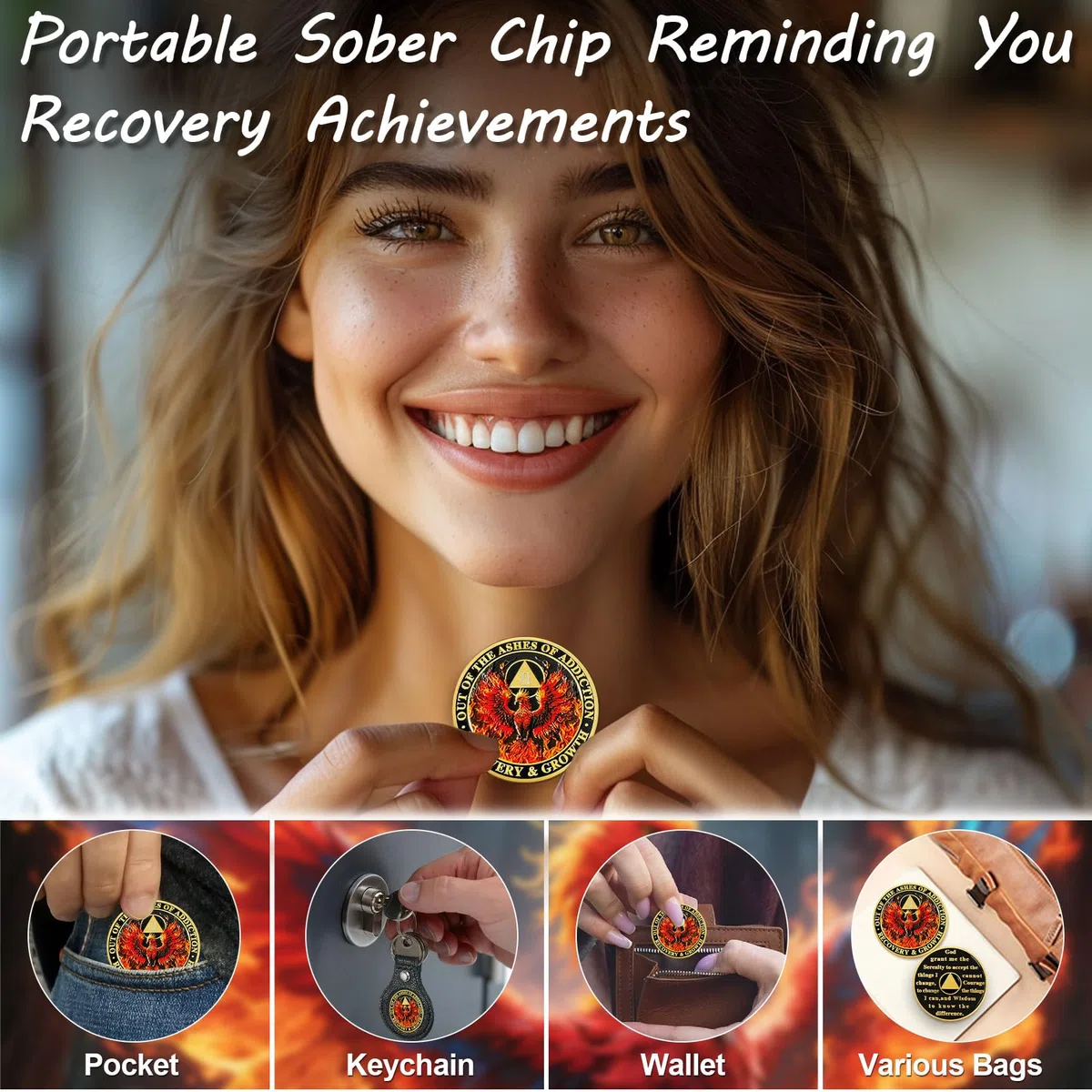 Phoenix Sobriety Chip di 2 anni, regalo di recupero anonimo per alcolisti per uomini e donne