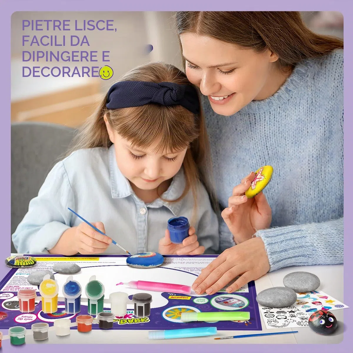 Dr.Daz - Kit Creativi Pittura di pietra Bambini 15 Colori per Bambini-Pigmenti Colorati Che Brillano al Buio con una Varietà di Accessori Creativi-Giochi Creativi Bambina 6 7 8 9 10 Anni