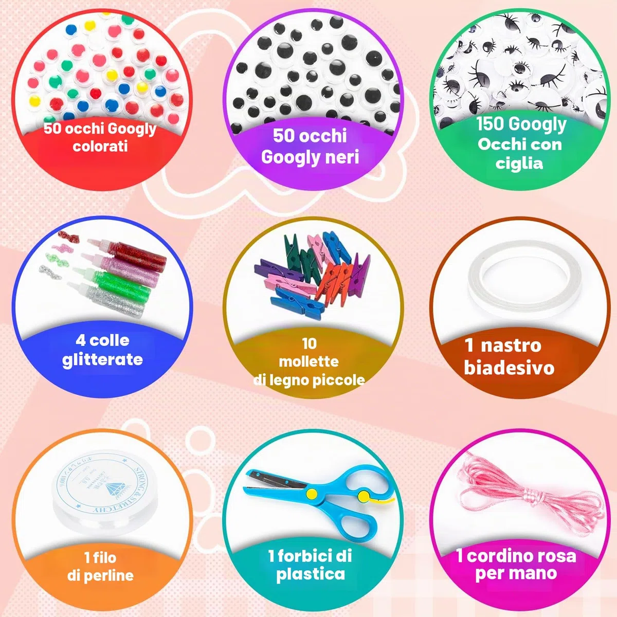 Withosent 2200+ Pezzi Lavoretti Creativi per Bambini, DIY Art Craft Set, Wiggle Occhi, Sticks, Glitter Palla Pompon, Scovolini Pipa, Perline, Kids Mestiere Fai da Te Decorazioni Giocattoli