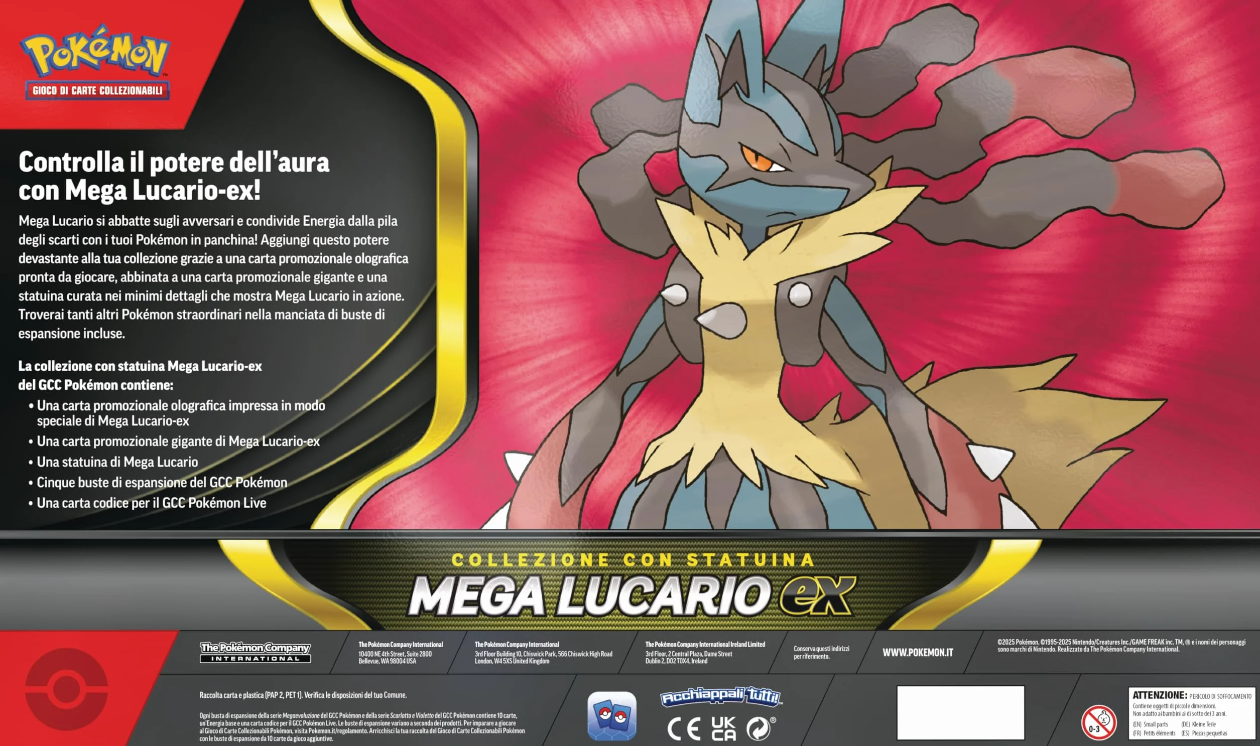 Pokémon: collezione con statuina Mega Lucario-ex del (una carta promozionale olografica, una carta promozionale gigante, cinque buste di espansione e una statuina di Mega Lucario)
