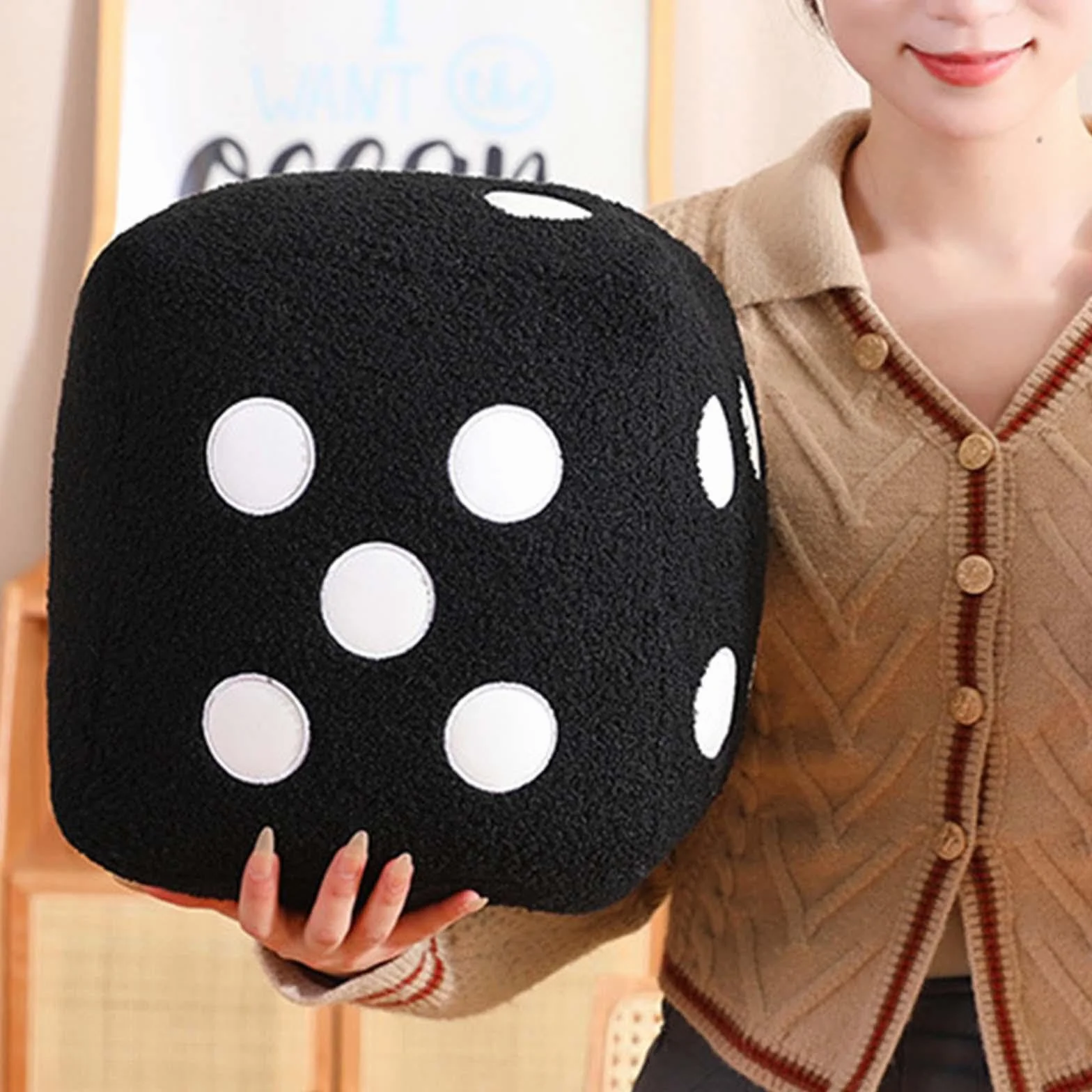 Dado DOT Peluche Morbido Cubo Schiuma Giocattolo Apprendimento Matematica Dado da Tavolo Jumbo 25cm Accessorio Insegnamento STEM Adatto per Bambini Gi, Nero