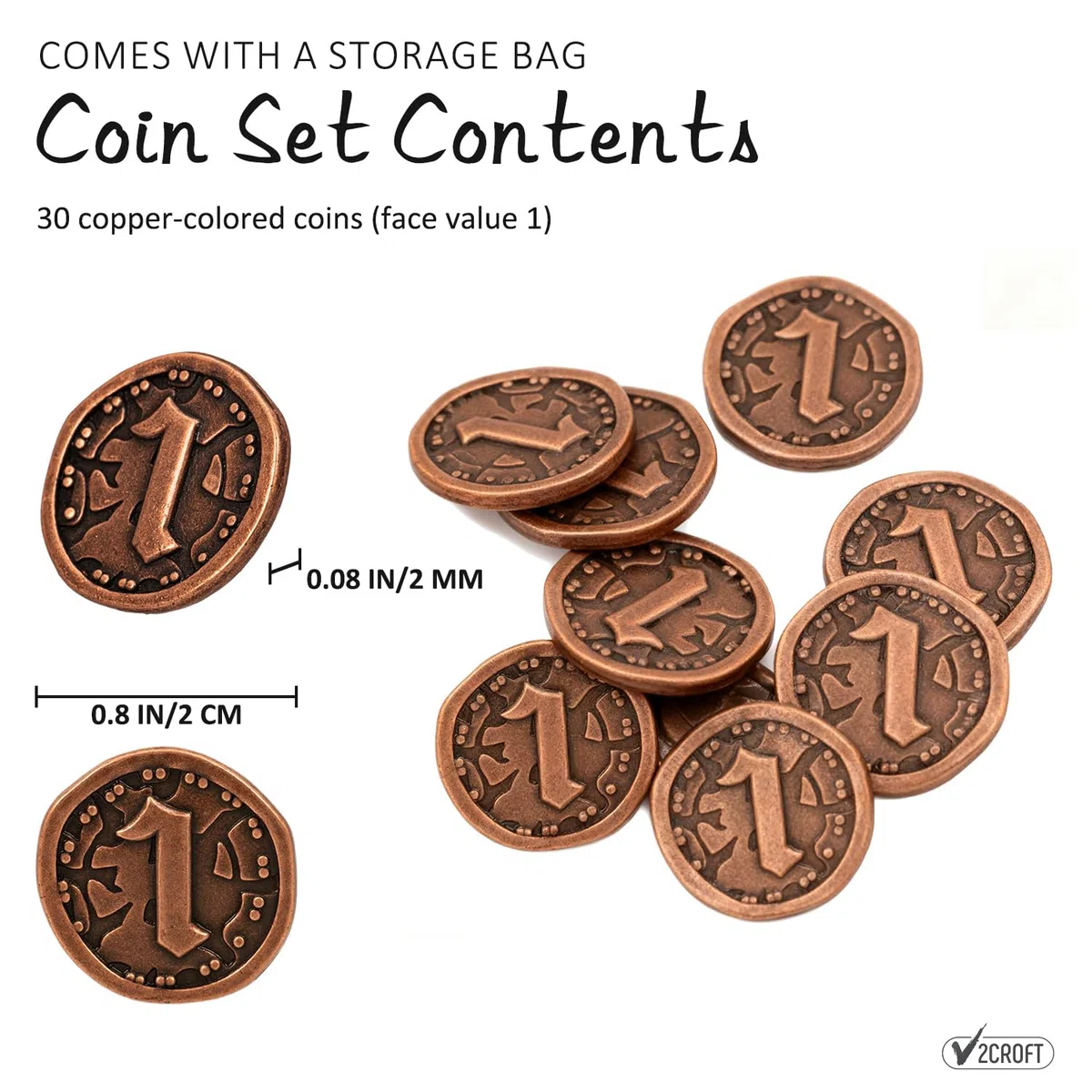 30 monete in metallo per giochi da tavolo, gettoni color rame con valore nominale 1 per giochi di ruolo da tavolo, monete del tesoro per giochi pirati, feste cosplay