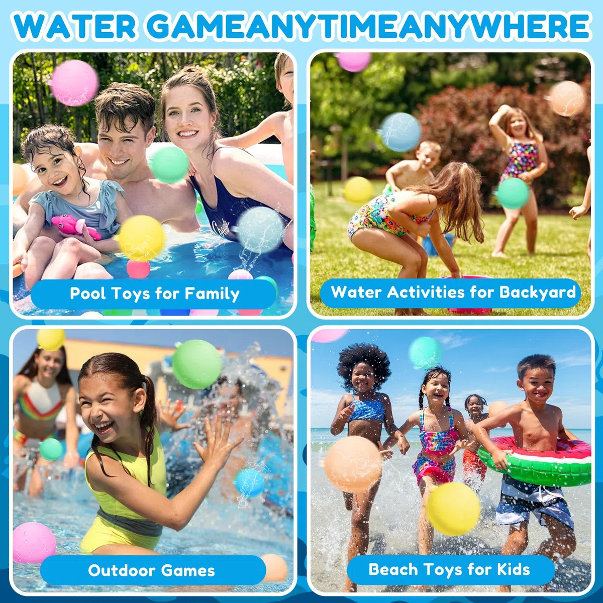 Palloncini da Acqua Riutilizzabili, 36 Pcs Gavettoni Riutilizzabili a Eiempimento Rapido, Giocattoli da Piscina Bombe d'acqua per Giochi Acqua Estivi Piscina Spiaggia Giardino Bambini e Adulti