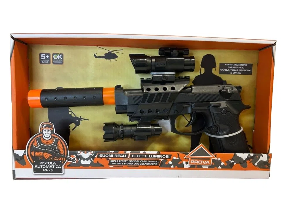 Pistola Giocattolo per Bambini Pistola Giocattolo Luci e Suoni Pistola Gioco Bambini con Luce Suono Mirino Silenziatore Smontabile Pistola Polizia Squadra Speciale Pistola Effetti Luminosi Sonori
