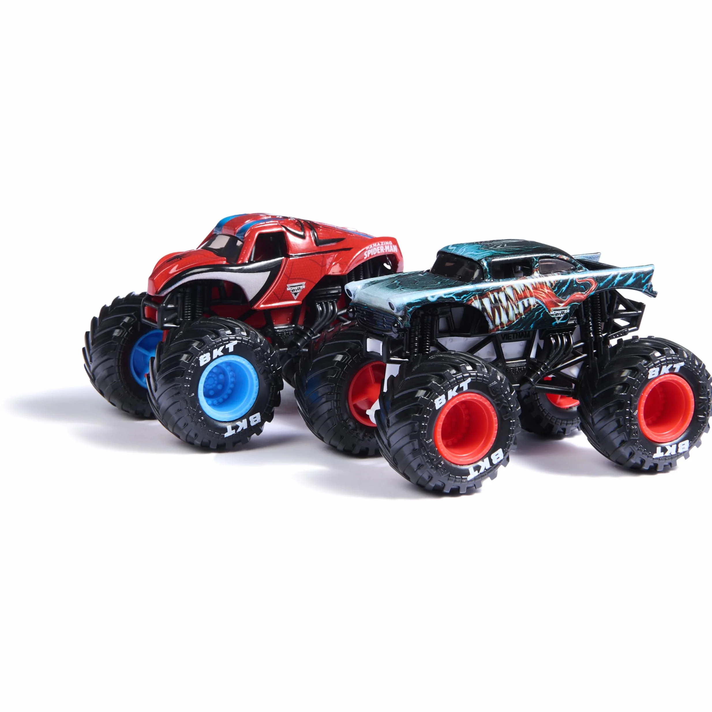 Monster Jam, Marvel Official Venom Vs. The Amazing Spider-Man Monster Truck pressofuso, scala 1:64, giocattoli per bambini per ragazzi e ragazze dai 3 anni in su