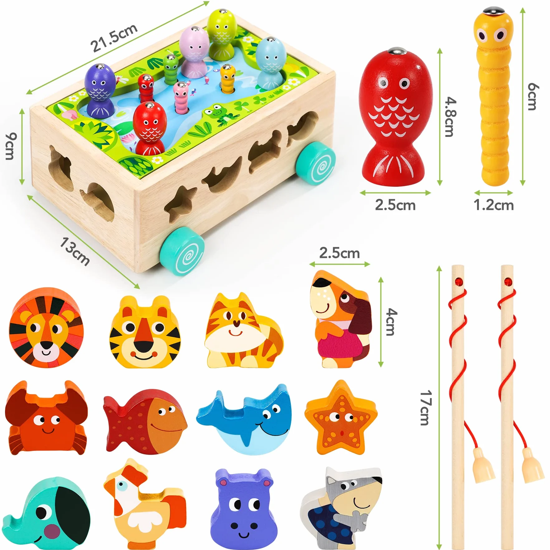 Giochi Montessori 2 Anni | 6 in 1 Magnetici di Pesca in Legno Abilità Motorie Giocattoli Educativi | Giochi per Bambini di 2 Anni| Educativi Regali Pasqua Bambino 2 3 4 Anni Bambini Bambina