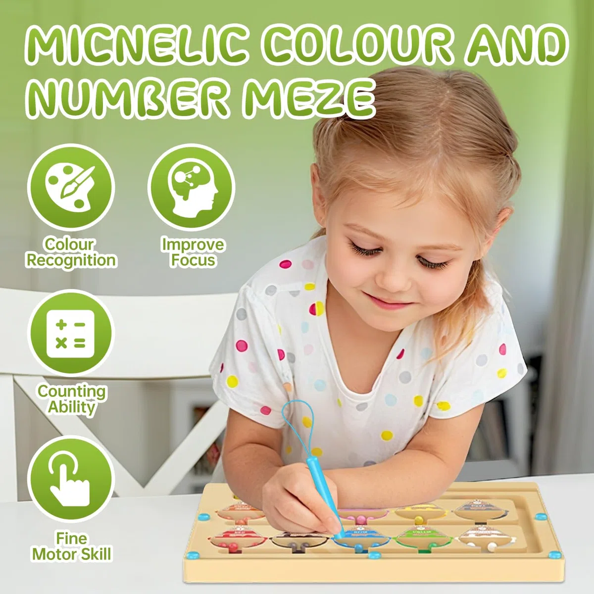 Montessori Giocattoli Gelato Magnetico Gioco Labirinto,Magnetici Gioco Perla Labirinto Piccolo Classificazione，Giocattoli in Legno, Educativi Colorati, Numeri e Colori Gioco, Per Bambini 3+ Anni