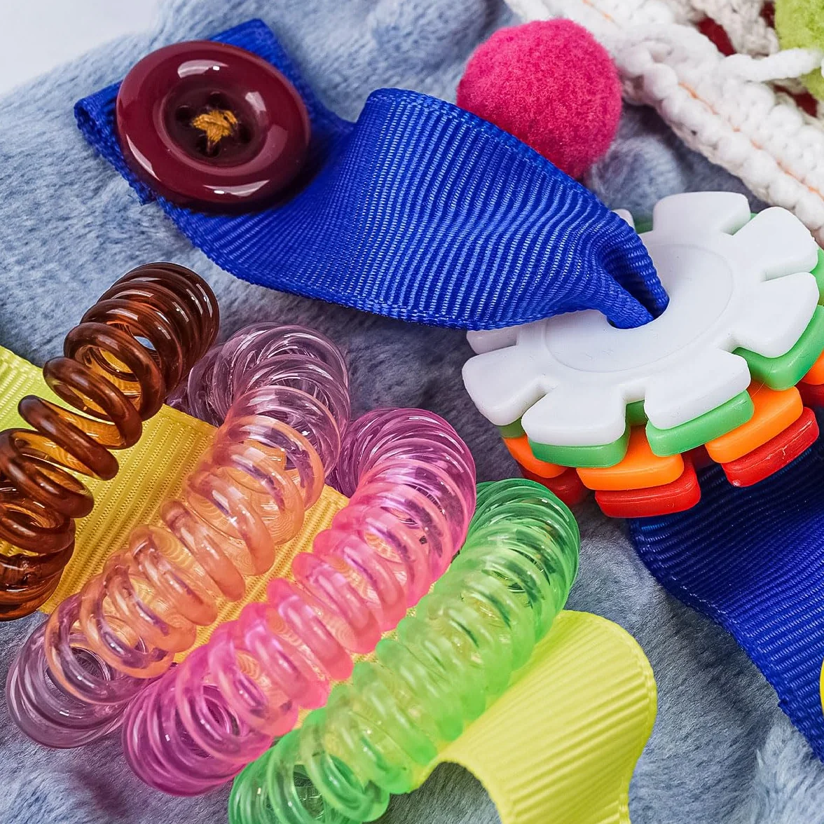 attività per Adulti con demenza Cuscino, Cuscino di Peluche, Federa per Braccio sensoriale tattile, Cuscino di decompressione con Gadget tattili, Azzurro Cielo