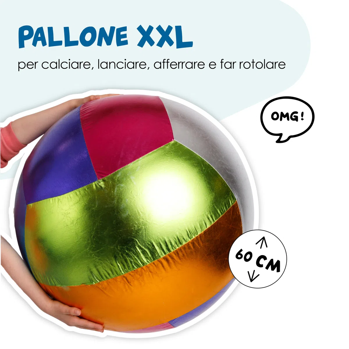 alldoro 60299 Palla metallica XXL, palla per bambini, poliestere/PVC, palla da gioco per bambini da 3 anni, scintillante, scintillante 60 cm