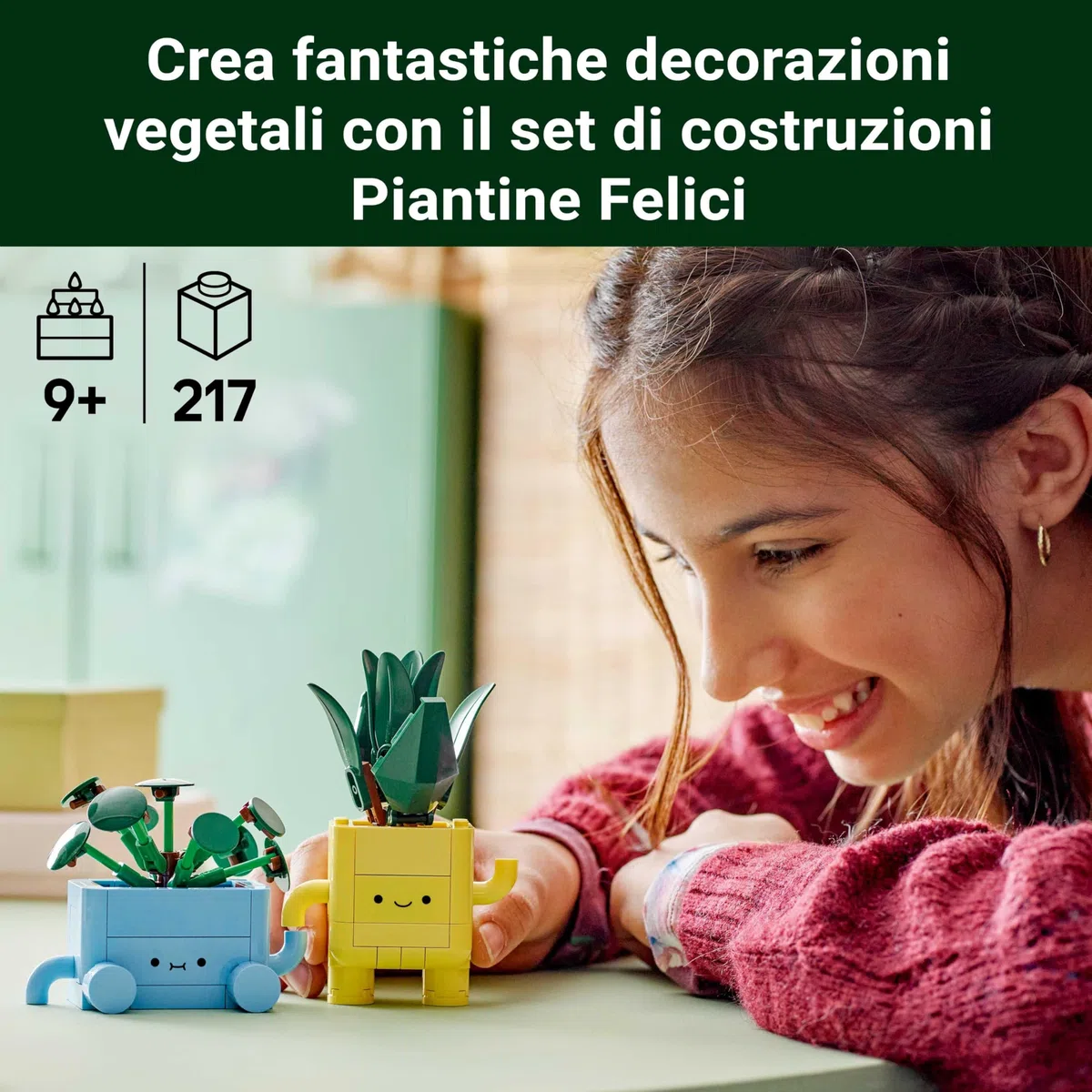 LEGO Botanicals Piantine Felici Giocattolo - Kit di Arti e Mestieri per Bambine con 2 Piante Artificiali, 2 Vasi di Fiori e Facce Intercambiabili - Regali per Ragazze da 9 Anni Fan della Natura 10349