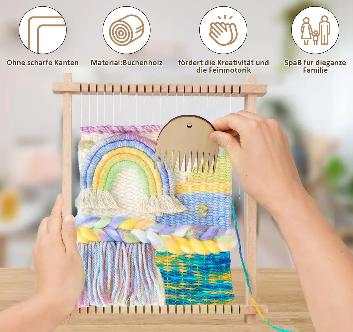 Homewit Cornice in tessuto per bambini dai 6 anni, fai da te in legno, per bambini, 24 x 28 cm, con istruzioni e filato, set di telai di alta qualità per adulti, bambini e principianti