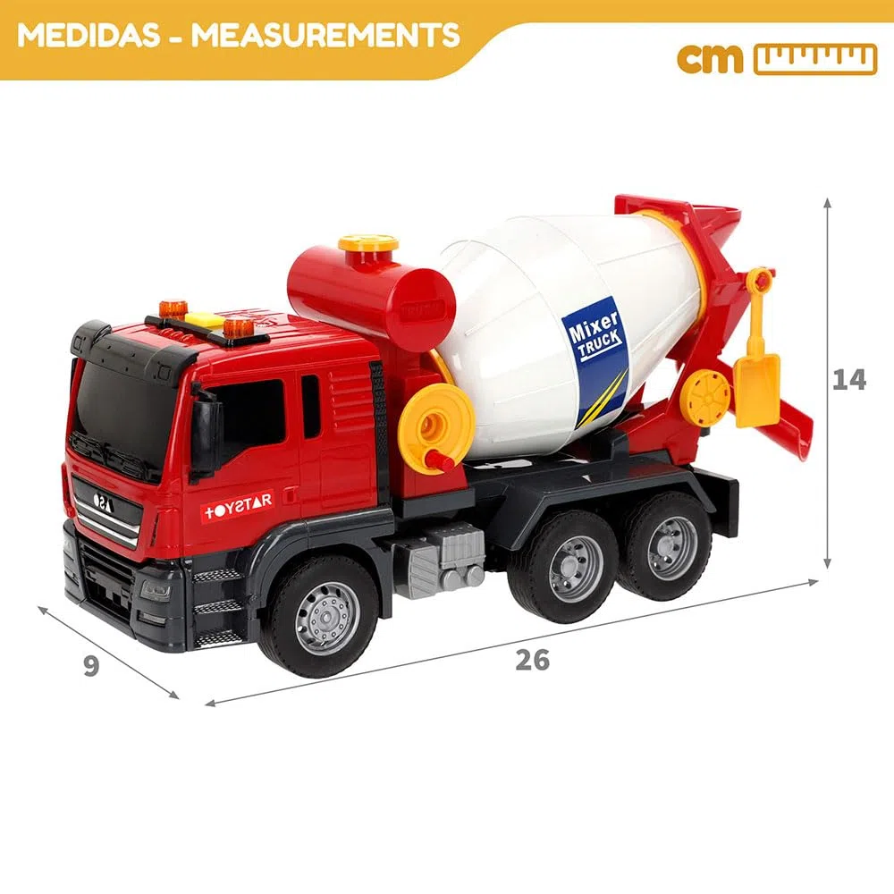ColorBaby Speed & Go Camion da costruzione Giocattolo, Betoniera con luci e suoni, sistema di attrito, scala 1:14, 9x26x14 cm, auto per bambini +3 anni (39061)