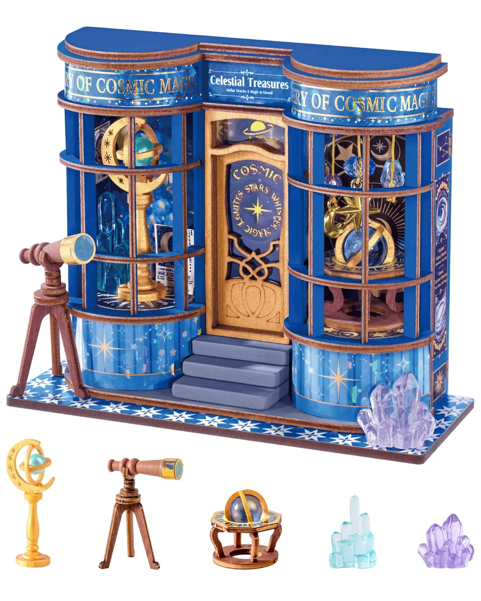 Rolife Casa delle Bambole Mini Negozio Casa in Miniatura in Legno Book Nook Kit Modellismo da Costruire Adulti Decorazione d'Interni Regalo di Compleanno per Adulti (Negozio di Astronomia)