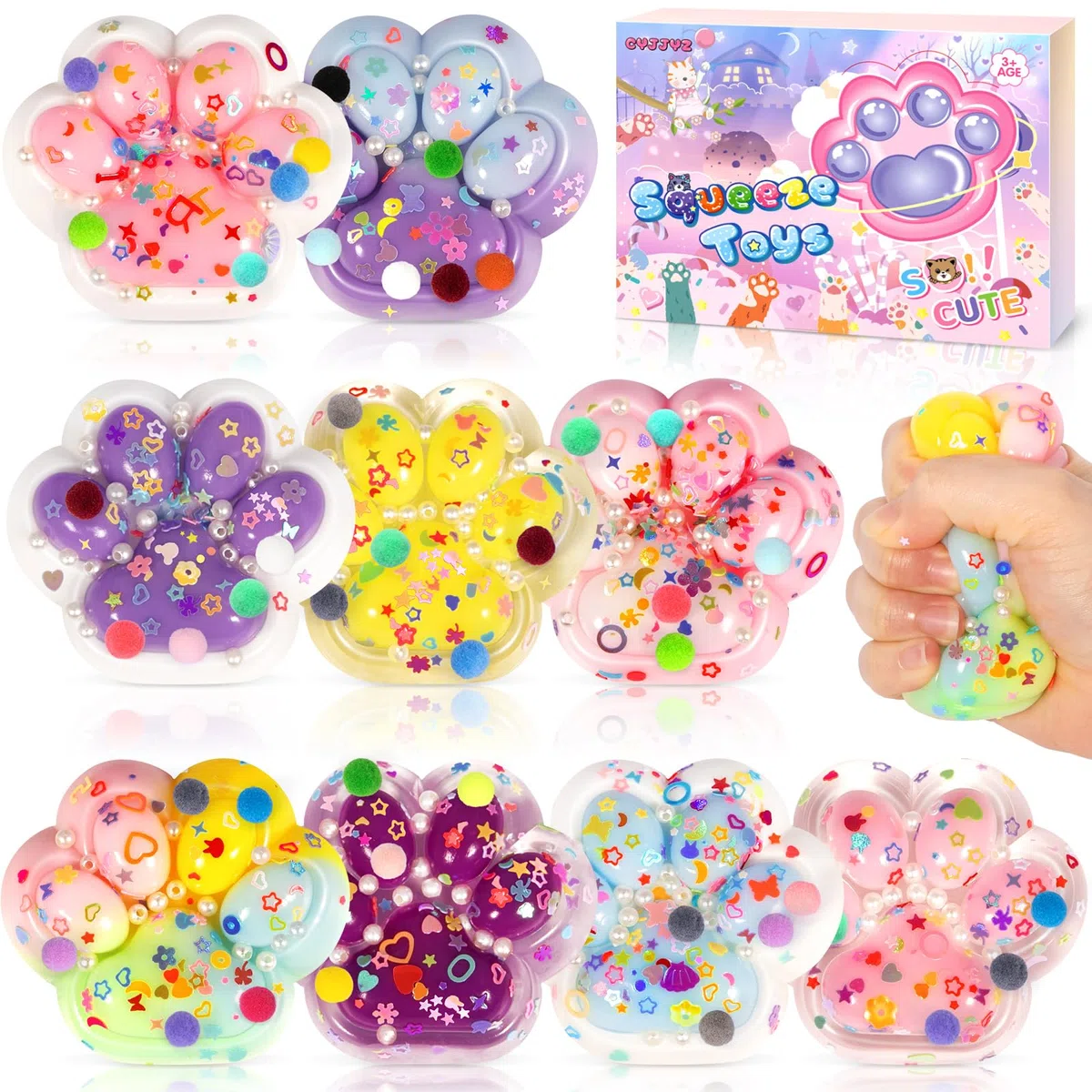 9 PCS Taba Squishy Zampa di Gatto, Antistress, Giocattoli da Spremere Zampe di Gatto, Kawaii fufu Squishy, Gatti Paws Squeeze Toys, per Bambini e Adulti