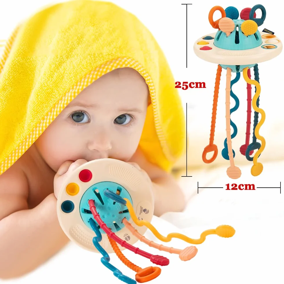 Giocattoli Montessori per Neonati, Juguetes Niños 1 año Giochi Bambini 1 Anno Giocattoli per attività Multisensoriali per Neonati, Giocattoli per Bambini con Corda in Silicone
