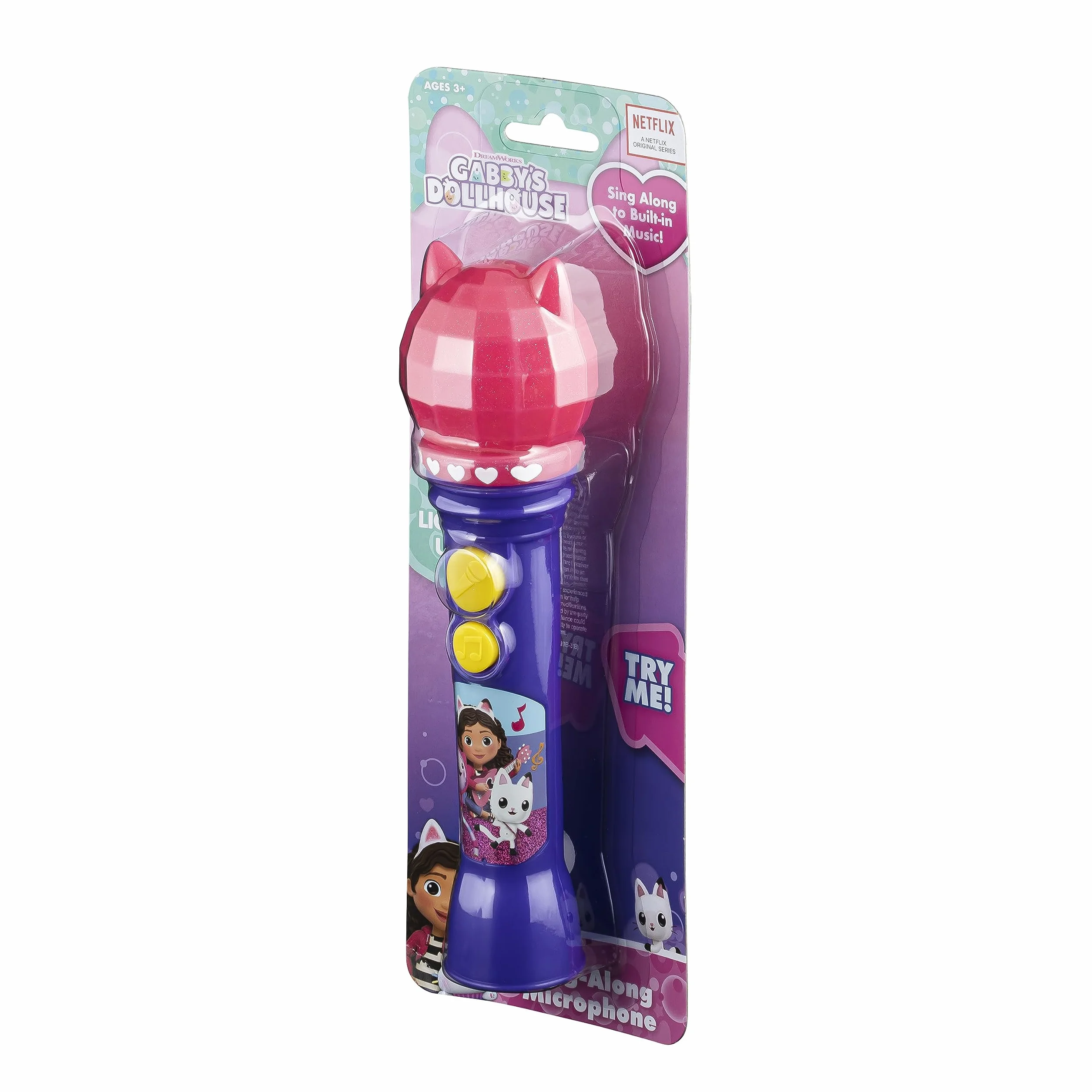 ekids KIDdesigns - Microfono per casa delle bambole di Gabby, per bambini, con microfono funzionante reale, con luce lampeggiante a LED e altoparlante, giocattolo portatile per karaoke