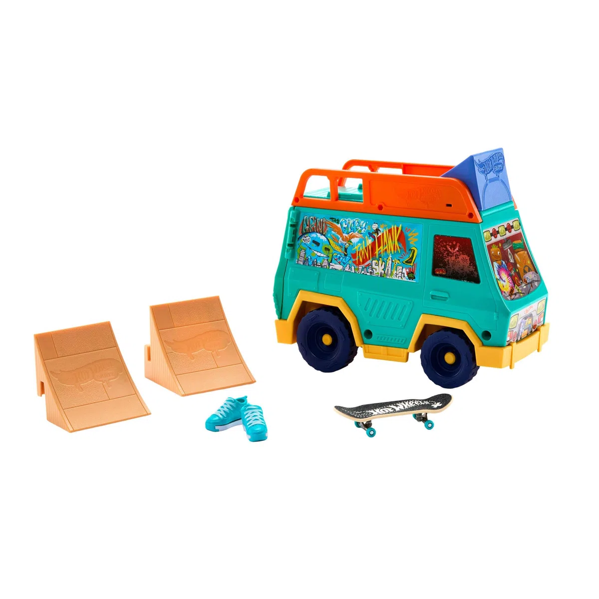Hot Wheels Skate - Skate Van, set con veicolo, fingerboard e scarpine da skate rimovibili inclusi, realizzato in collaborazione con Tony Hawk, giocattolo per bambini, 5+ anni, JGG91