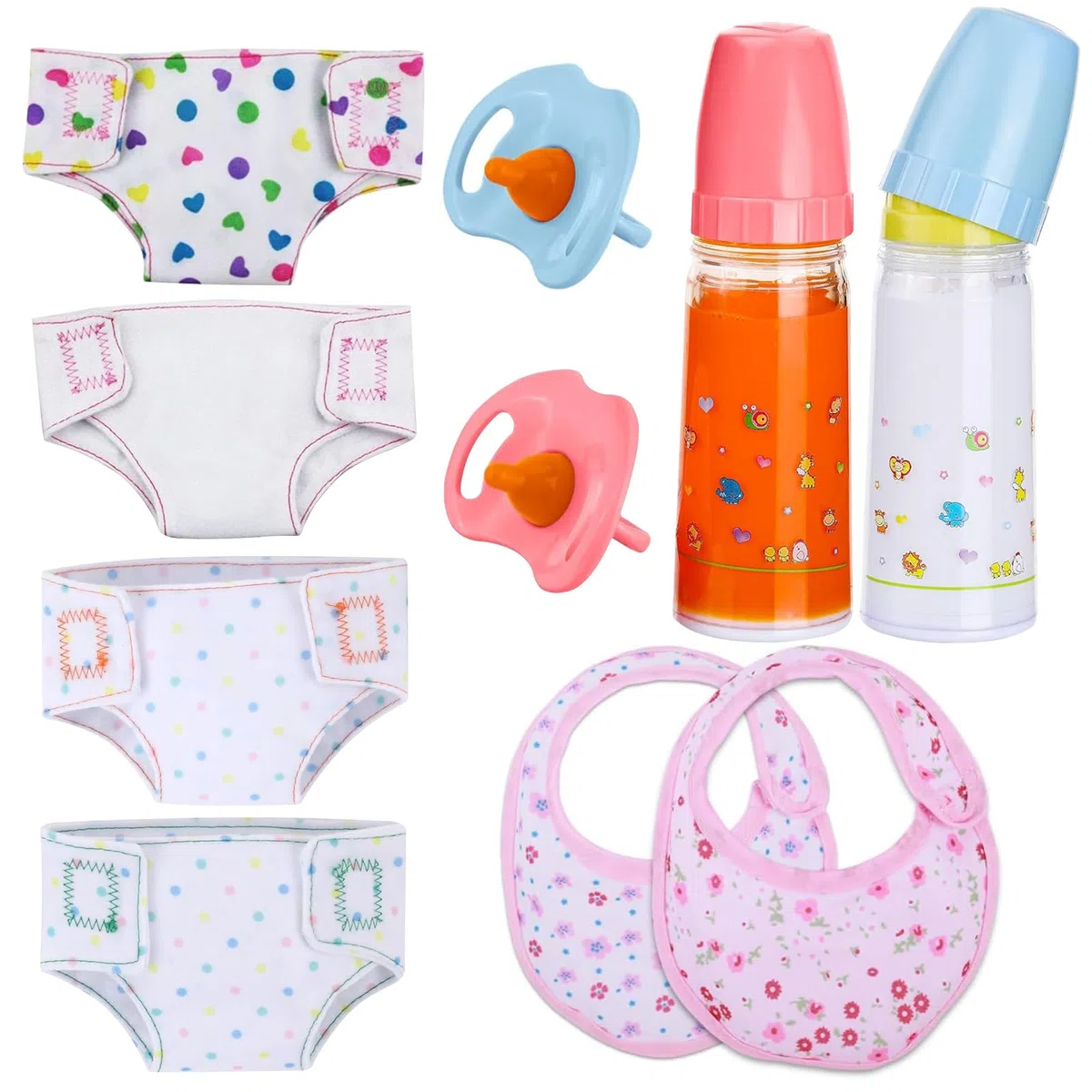 10 Pezzi Biberon Bambola Magico Giocattolo Pannolini Bambole Ciuccio Bambola Bavaglino Accessori Bambole Regali Bambini per Compleanno, Natale, Capodanno