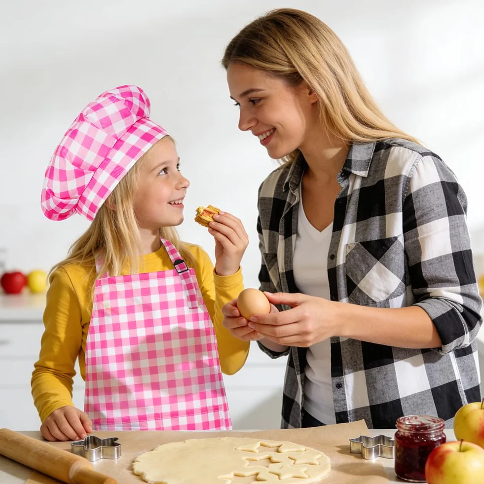 DiULi Grembiule per Bambini + Cappello da Cuoco, Grembiule da Cucina Regolabile per Bambini con Tasche Grembiule da Chef per Cucinare e Cuocere la Pittura 3-13 Anni