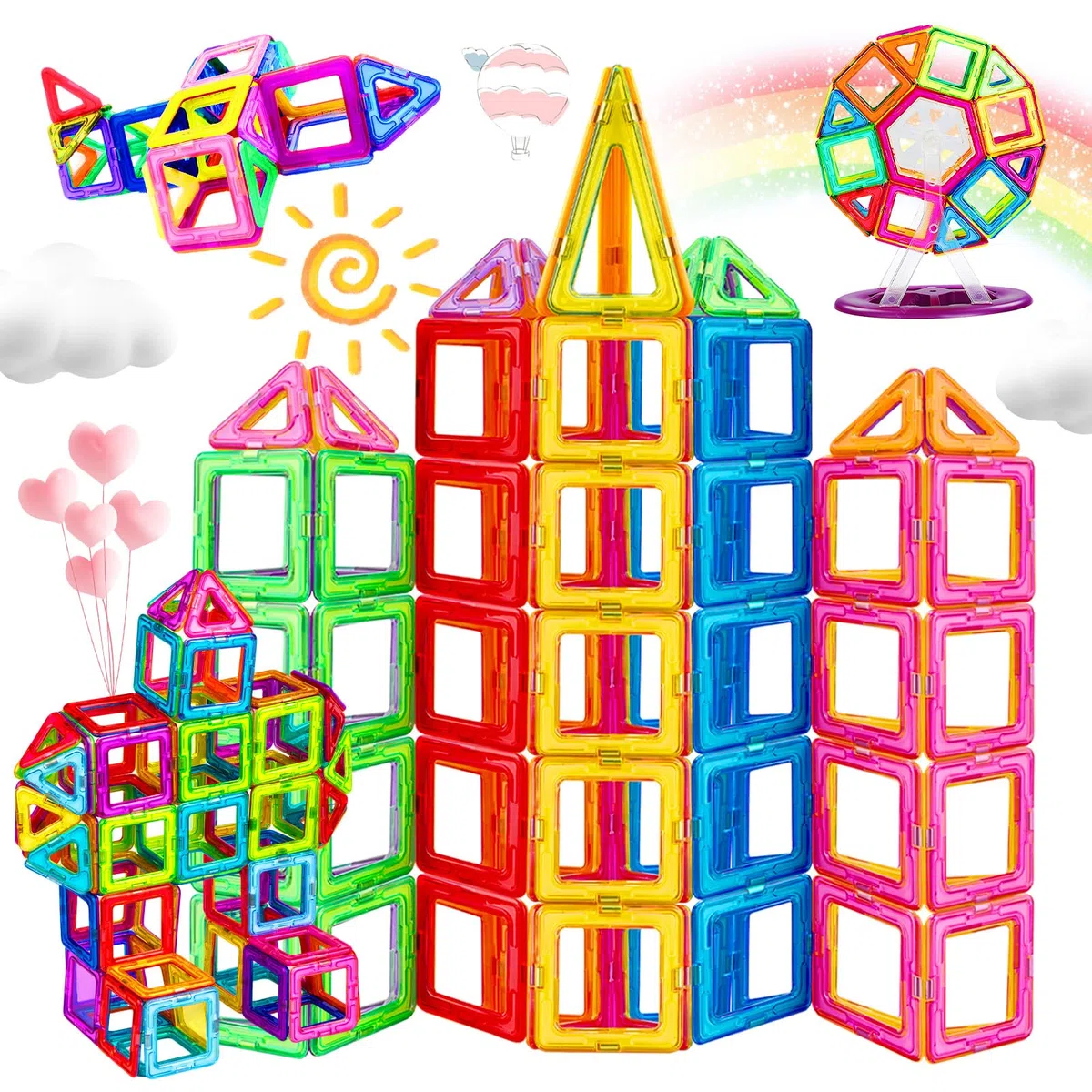 Blocchi Magnetici 120 Pezzi Giocattolo Magnetico per Bambini Giocattolo Educativo a partire da 3, 4, 5, 6, 7, 8 Anni Magneti Giocattolo Regalo per Ragazzo Ragazza Blocchi da Costruzione