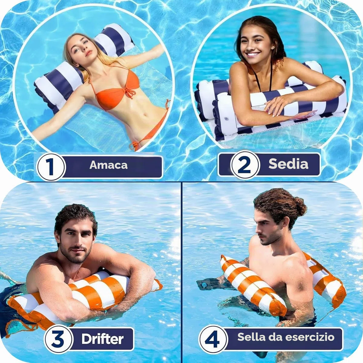 X2 Amaca Galleggiante per Piscina. Amaca da Piscina Gonfiabili per Piscina, Taglia Adulta. Gonfiabili Polifunzionali 4 in 1 per Nuoto, Materassini e Sedie Galleggianti, Divertimento.