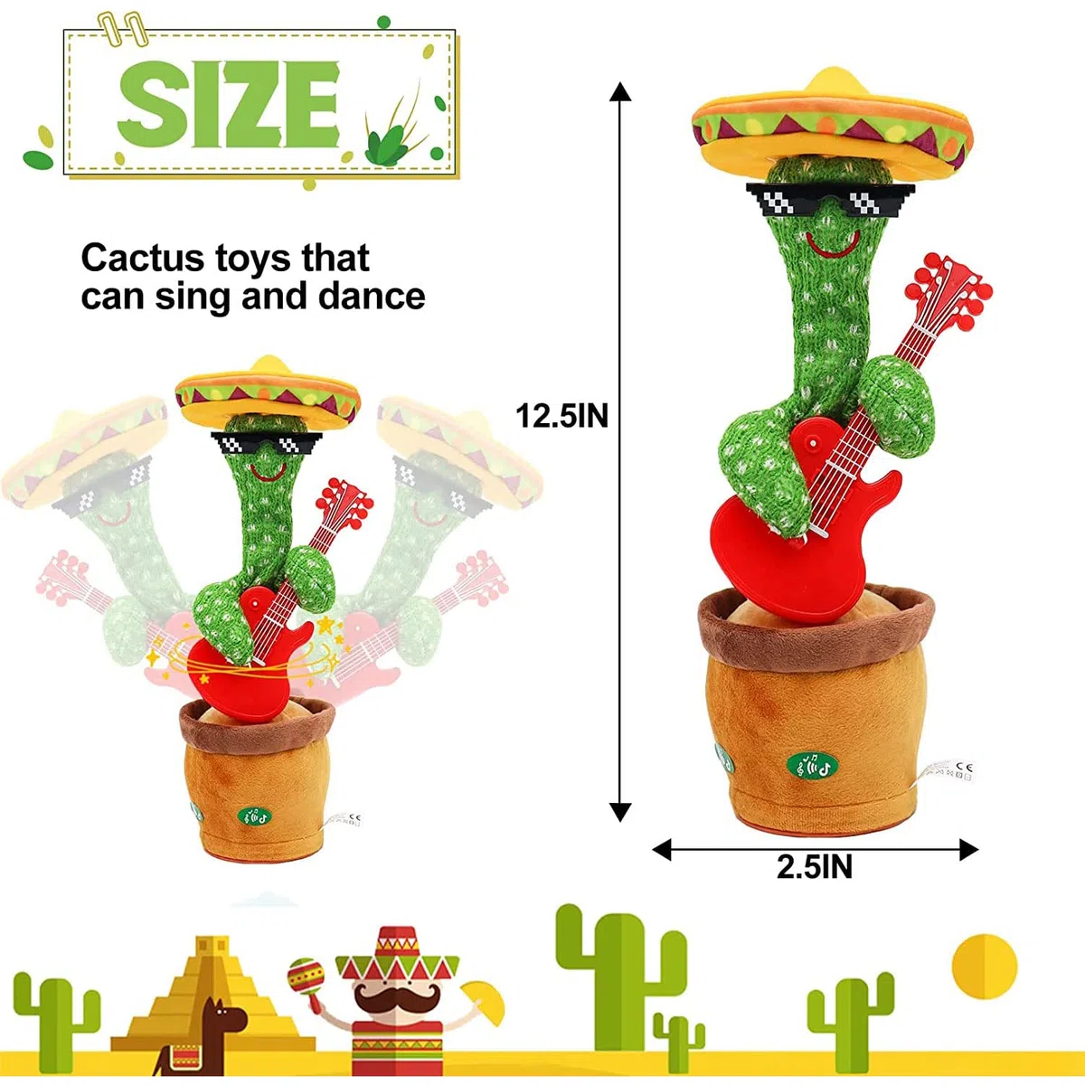 Shengruili Peluche Cactus, Cactus parlante, Cactus coccolone, Giocattoli di Peluche Cactus danzanti, Registrazione di Bambole di Peluche per Imparare a Parlare, Peluche di Cactus