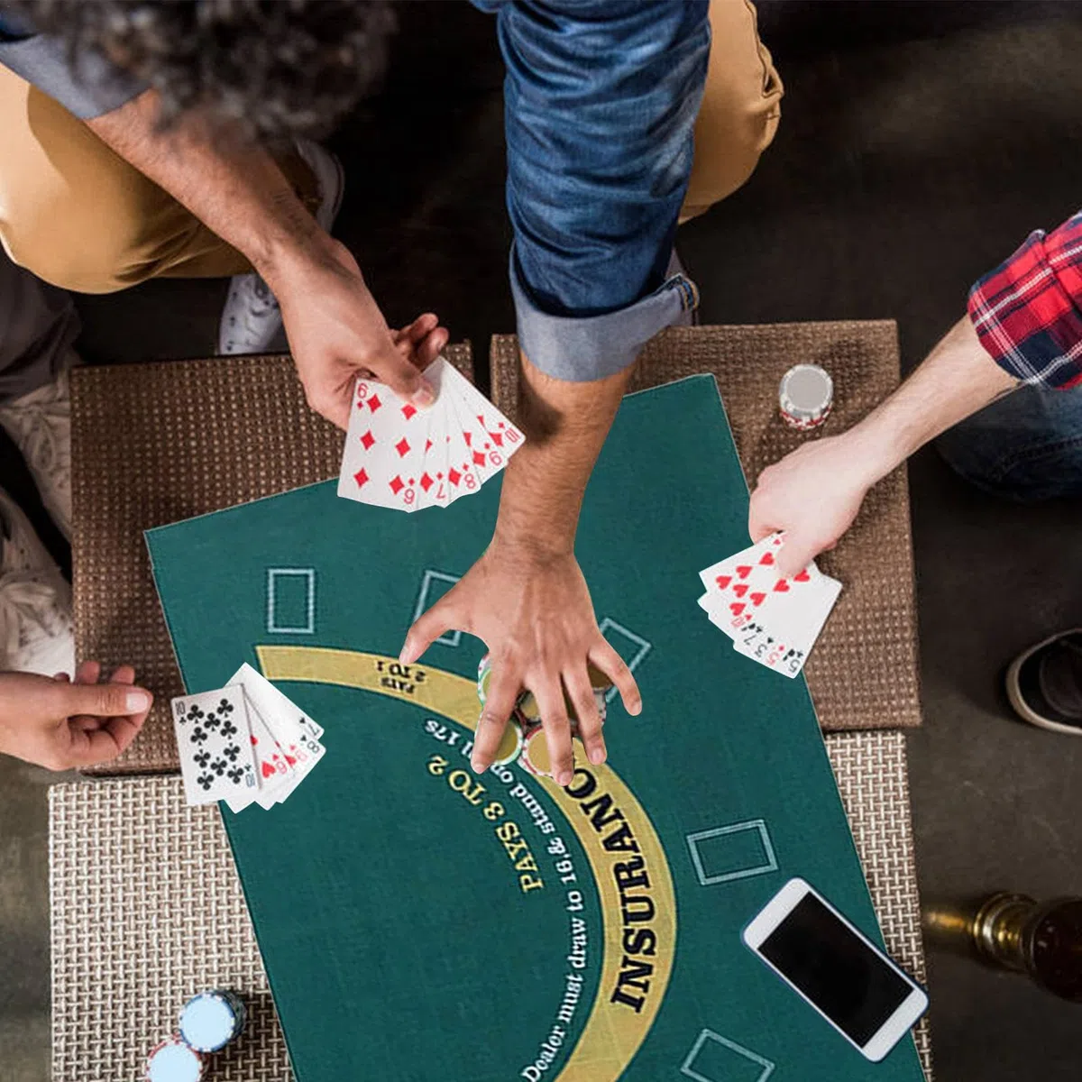 Tappetino da tavolo in feltro per casinò – verde Poker, Blackjack, Roulette | Tappetino da gioco portatile antiscivolo per feste di casinò a casa, facile installazione, serata di gioco e superficie in