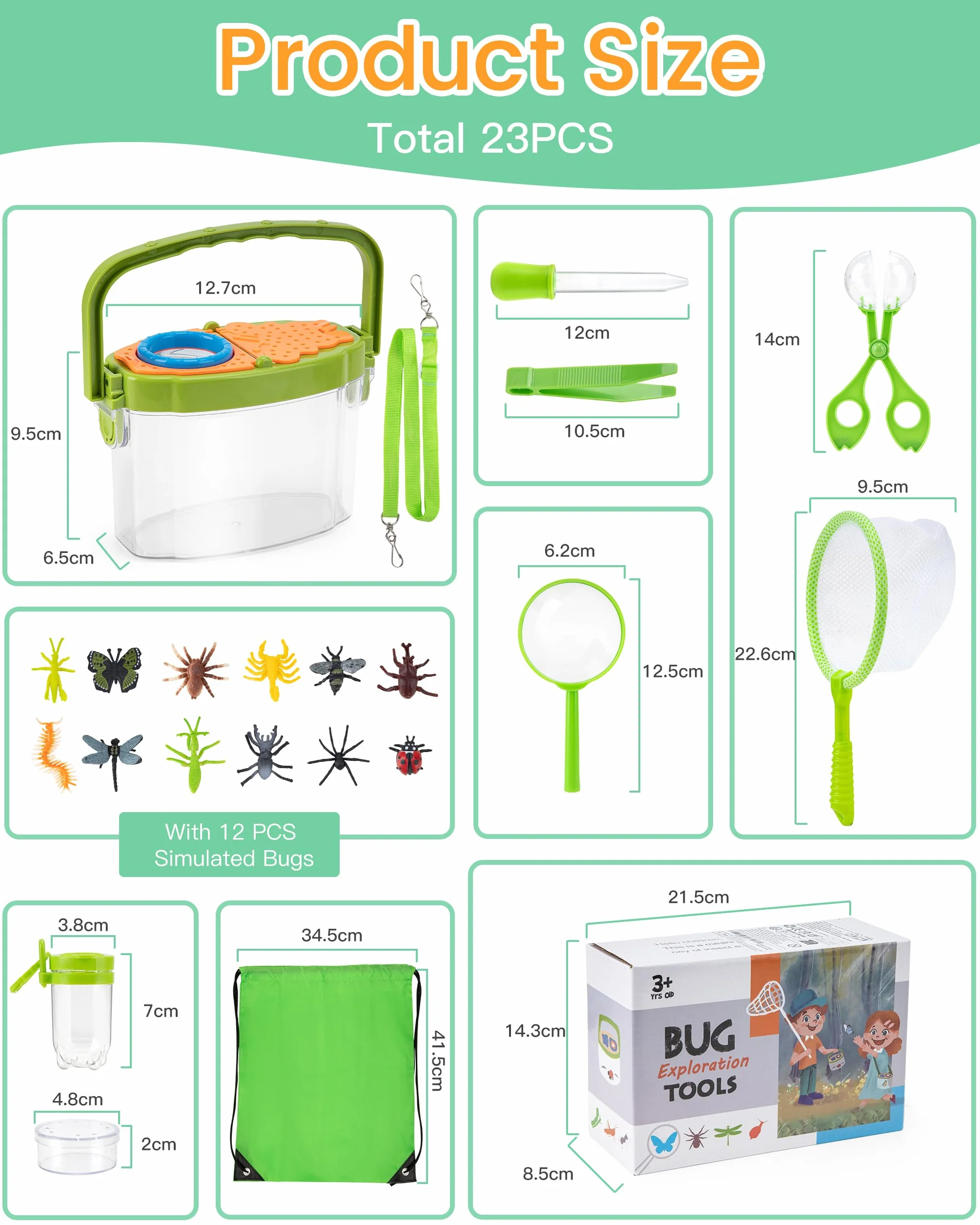 Bug Hunting Kit per bambini: 23 pezzi Bug Catcher per bambini Outdoor Explorer giocattoli per 3 4 5 6 7 anni