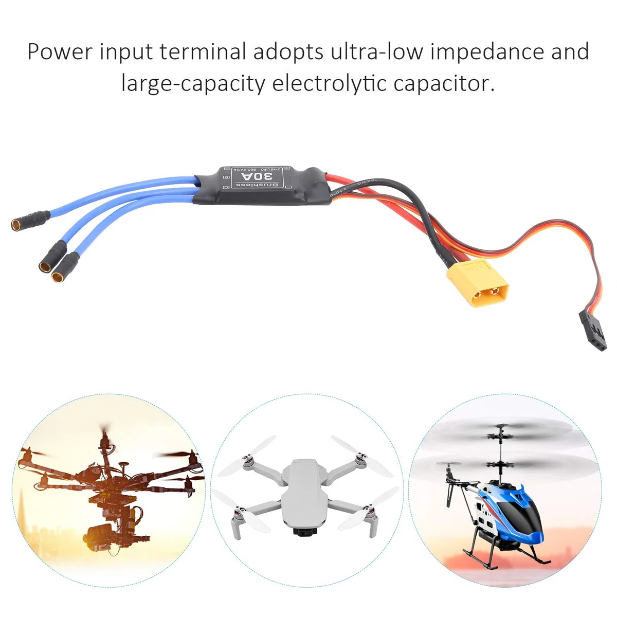 Controller Brushless 30A, Controller di velocità Elettronico ESC Brushless XT60, Accessori per Auto RC per Elicottero Drone Telecomando RC FPV