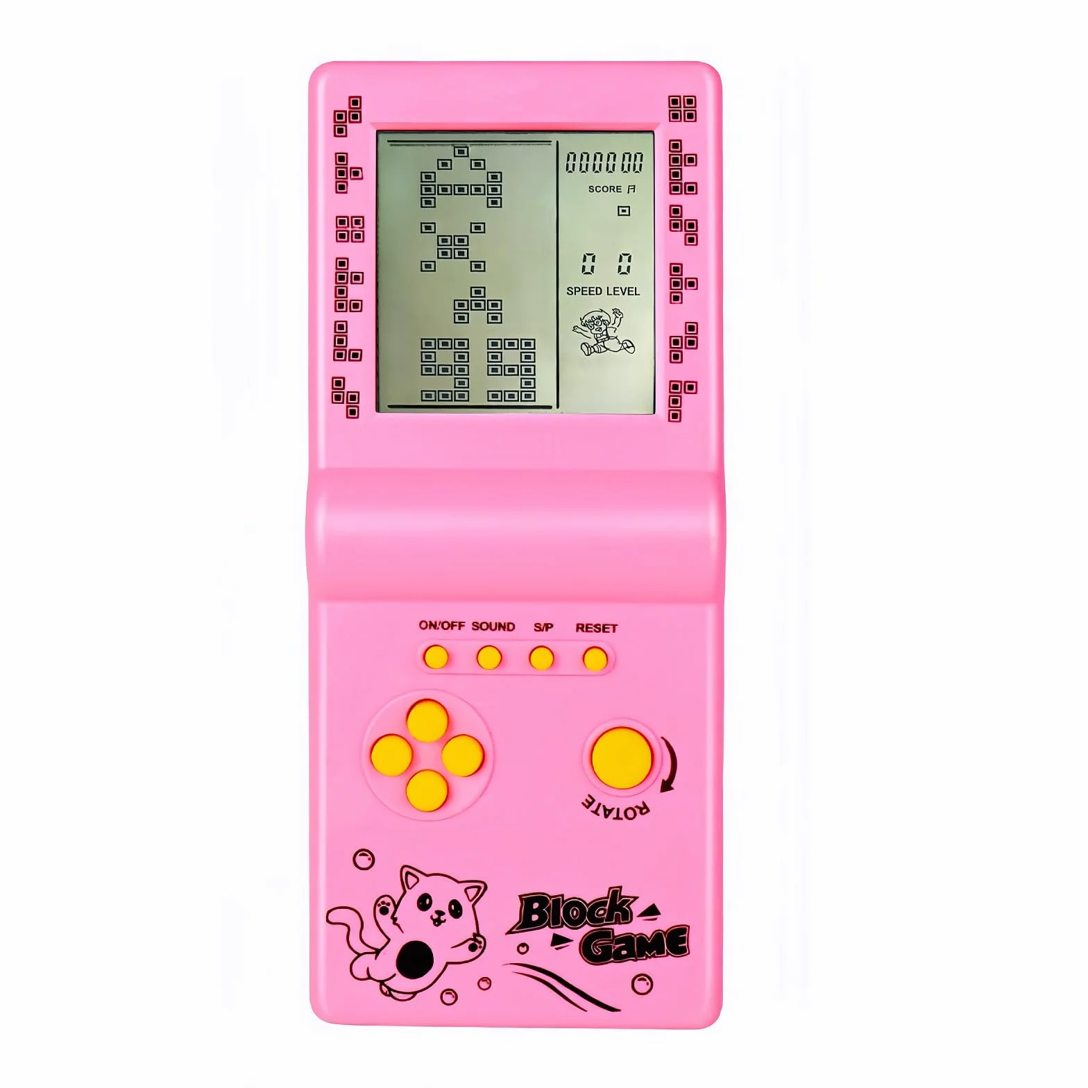 Console di Gioco in Mattoni a Grande Schermo da 3,5 Pollici - Blocchi di Costruzione, Corse, Carri Armati - 26 Giochi Classici Puzzle Nostalgici Integrati (Rosa)