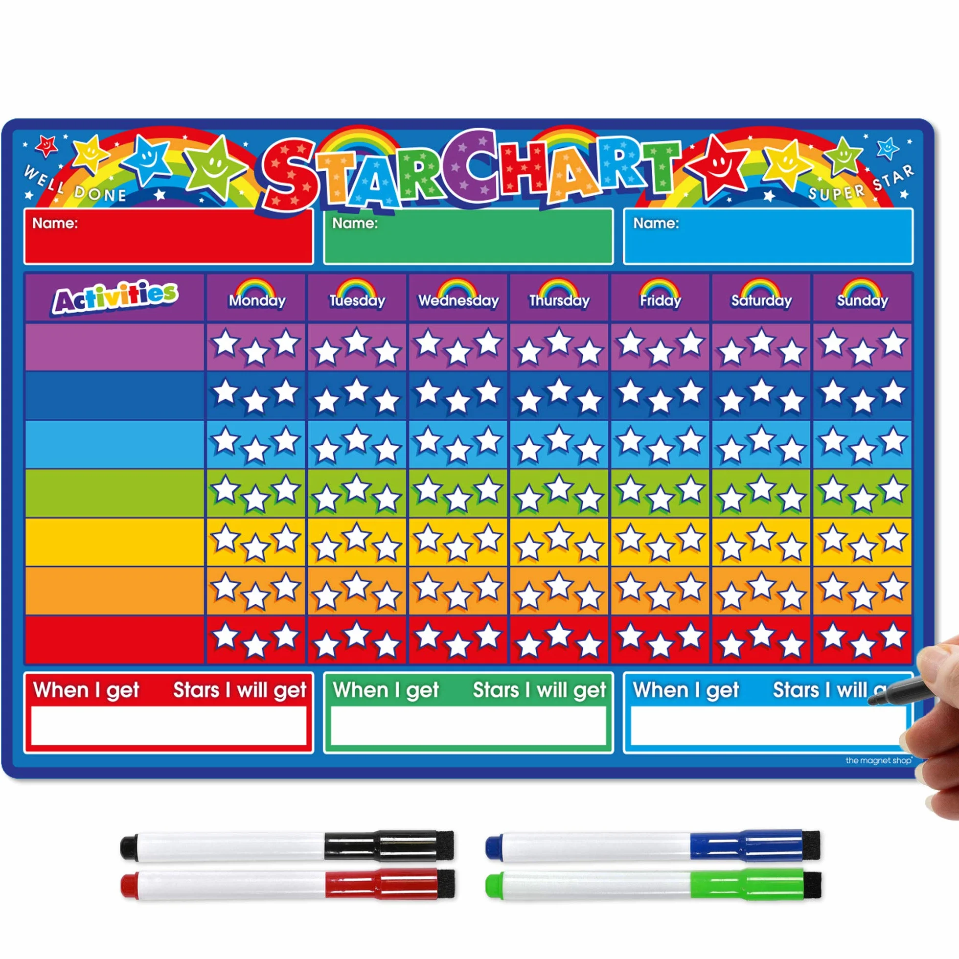 TMS Tabella dei premi per Bambini | Grafico Magnetico a Stella per riconoscere e Ispirare Il Buon comportamento in Bambini e Bambini, Ragazzi e Ragazze | con 4 Penne magnetiche Colorate a Secco