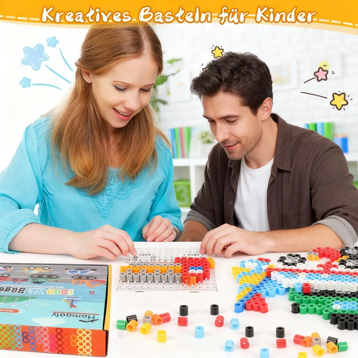 Homgaty Perline da Stirare 10 mm, Oltre 1000PZ con Piastre e Accessori, Grandi Perle per Bambini, Set Creativo Fai da te con Tanti Modelli, Ideale dai 3 Anni in Su (Trasporti)
