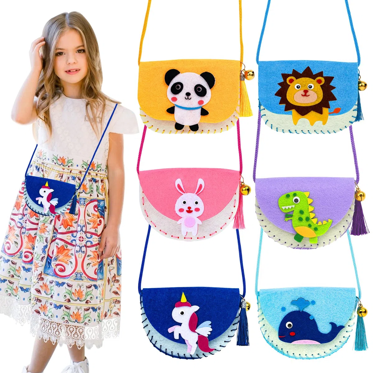 TECHEEL Set di 6 Borse da Cucito Fai da Te per Bambini - Kit Creativo Regalo