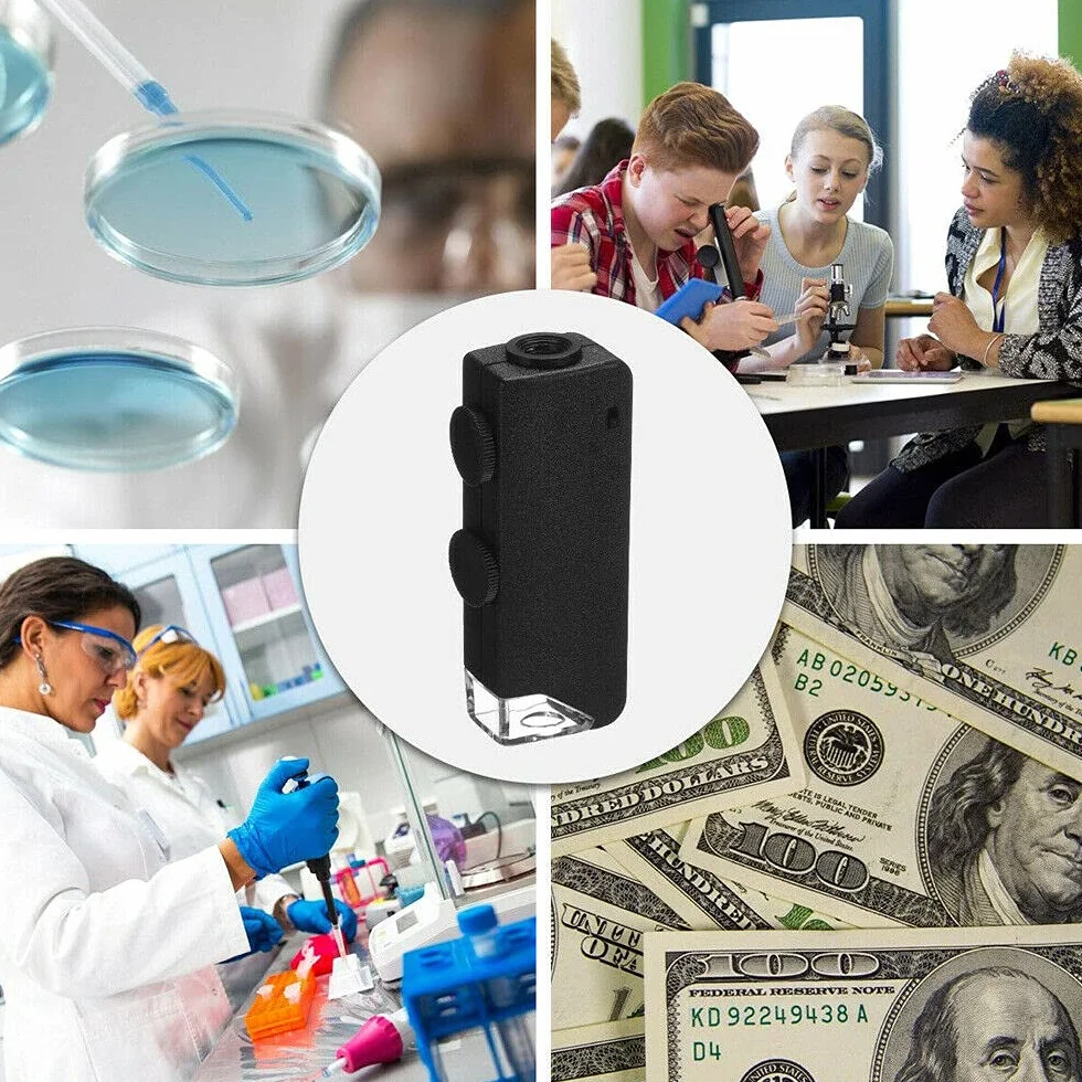 Mini microscopio illuminato a LED da 60X - 100X, lente d'ingrandimento per gioielli, monete, gemme, francobolli, orologi, rocce