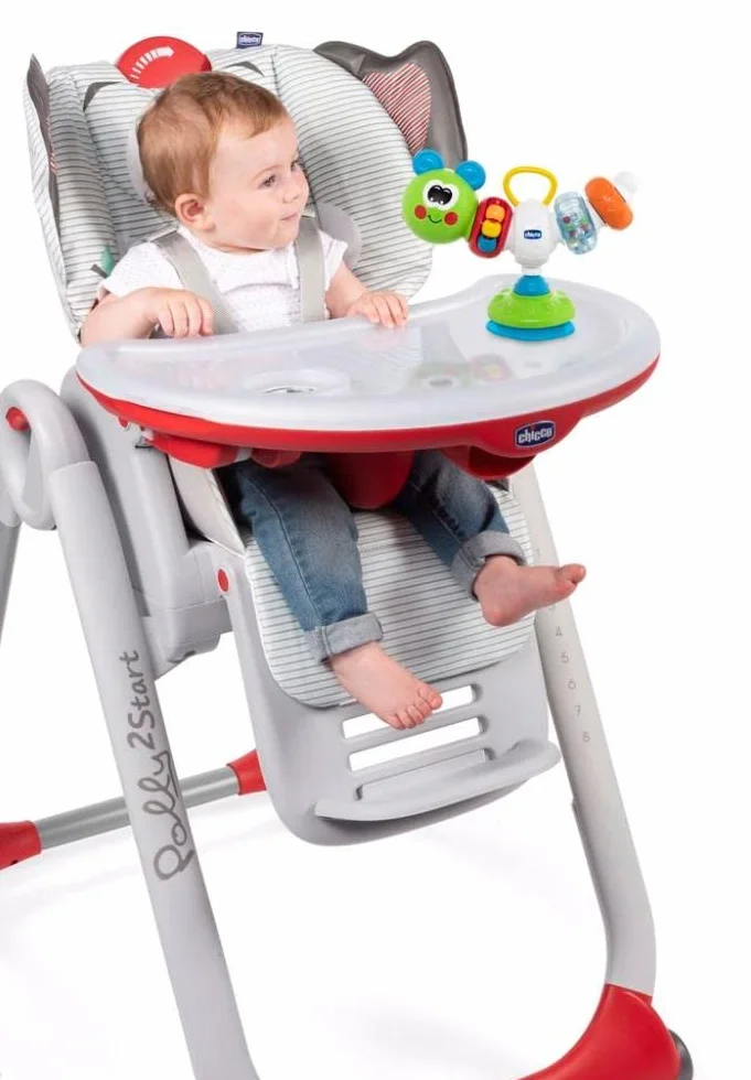 Chicco - Gioco Seggiolone Bruchino Ballerino, Gioco Elettronico con Ventosa per Seggiolone, con Suoni, Melodie e Attività Manuali, Batterie Incluse, Multicolore, 6-36 Mesi