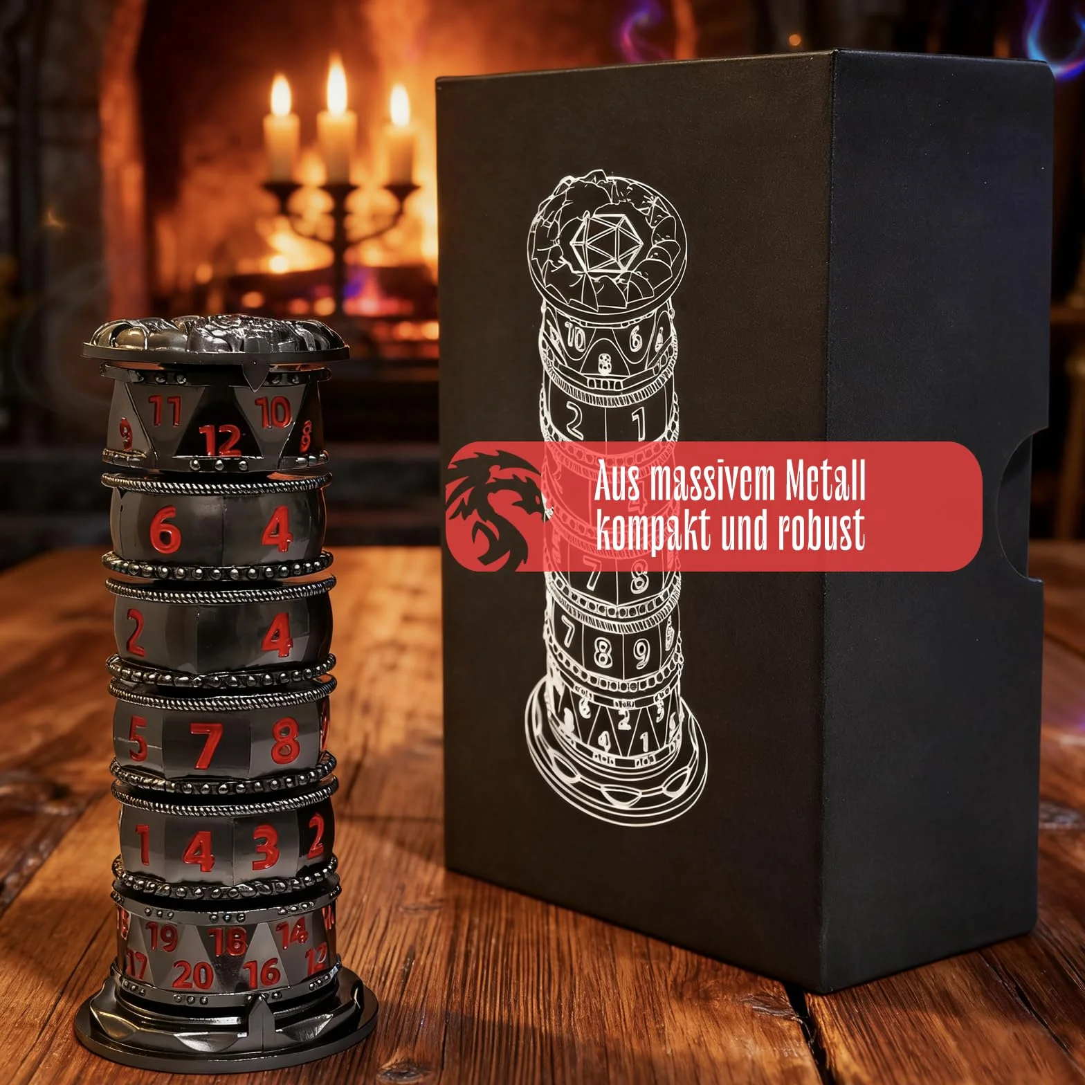 DND - Set Di Dadi Girevoli In Metallo Poliedrici Con Punta Delle Dita, Per Giochi di Ruolo Da Tavolo Come Dungeons and Dragons (Rosso)