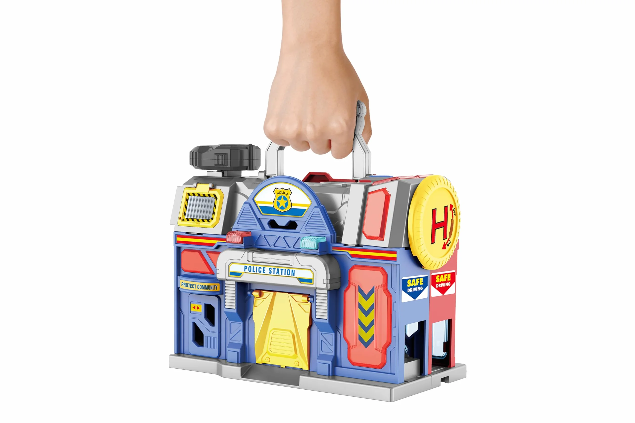 Grande stazione di Emergenza con Suoni e Luci - Pompieri e Polizia - Suoni e Luci - Megafono - 2 Modellini auto die-cast incluse - Dimensioni 75 x H 39 x 30 cm - Globo Giocattoli - WToy 42189