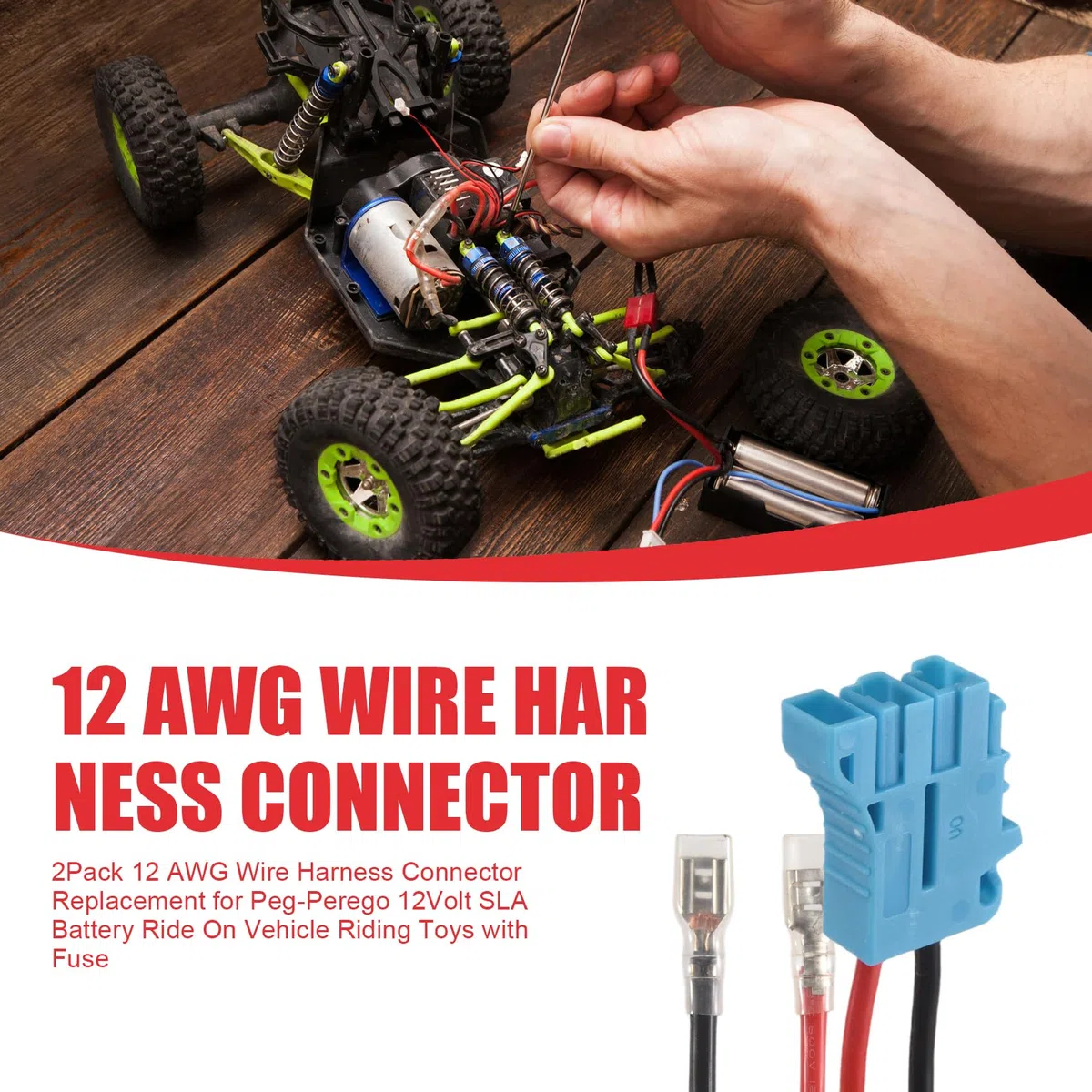 Jevina Confezione da 2 connettori per cablaggio da 12 AWG per Peg-Perego, batteria SLA da 12 Volt, giocattolo con fusibile