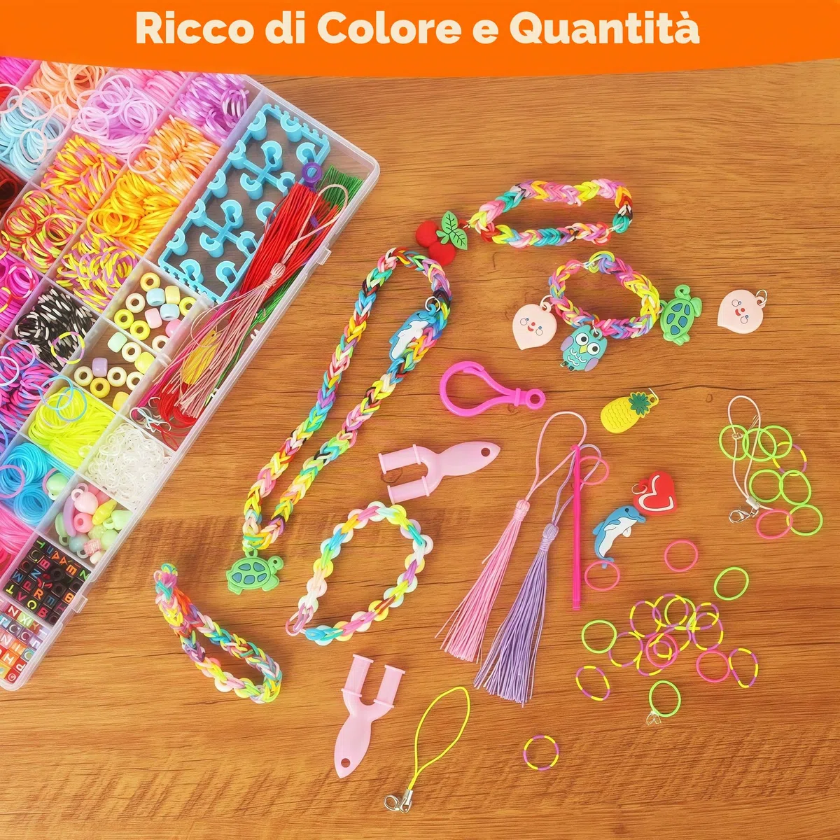 YeeQo 4100+ Set Elastici Per Braccialetti Colorati, fai da te per Elastici Braccialetti Kit per Bambini con 54 scomparti, comprensivo di telaio, ciondoli, perline, giocattoli creativi e regali