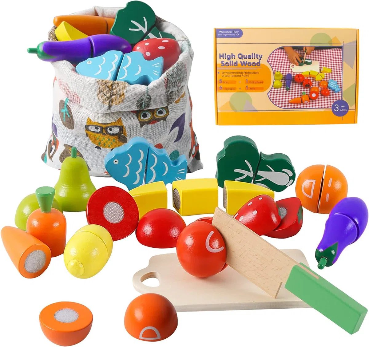 Giochi in Legno Taglio Frutta e Verdura Giocattolo Cucina per Bambini Legno Giocattoli di Simulazione Regalo di Giorno dei Bambini Compleanno Daicon Una Sacchetto per 3 Anni+