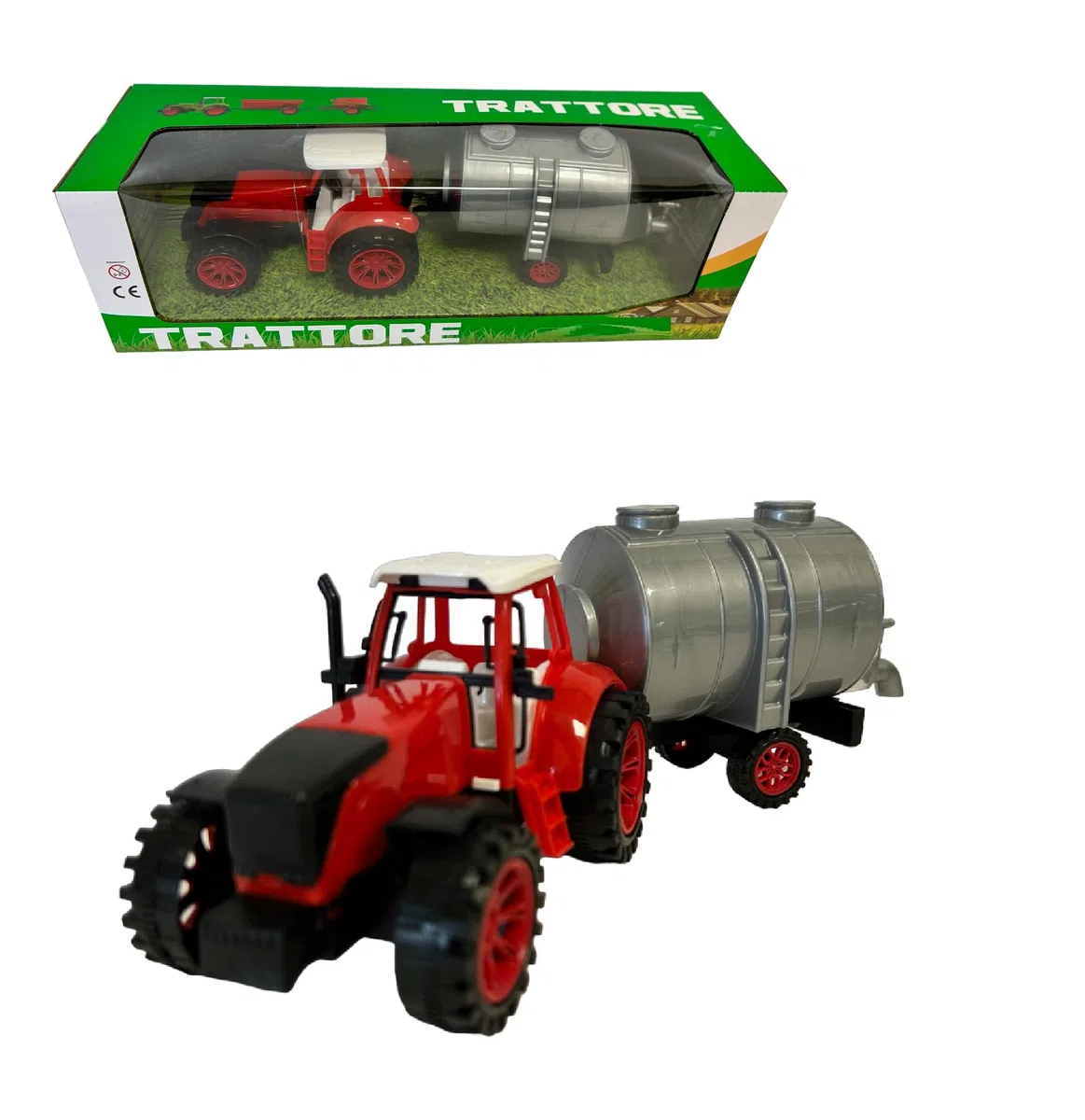Trattore Agricolo con Rimorchio - Carro Cisterna, Aratro, Porta Animali - Giocattolo a Frizione per Fattoria (CISTERNA)