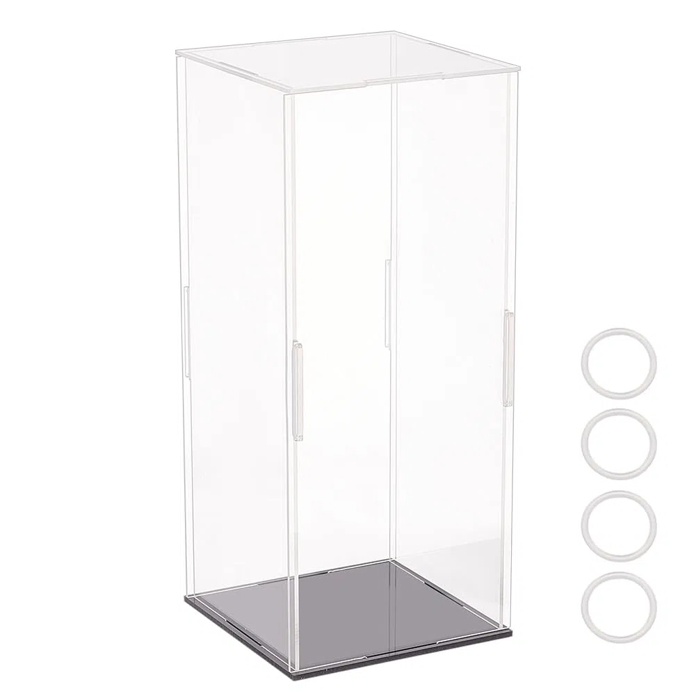 FINGERINSPIRE - Espositore in acrilico trasparente 11x11x25.5cm, rettangolare, autoassemblaggio, con base nera opaca, antipolvere, vetrina protettiva per action figure e collezionabili