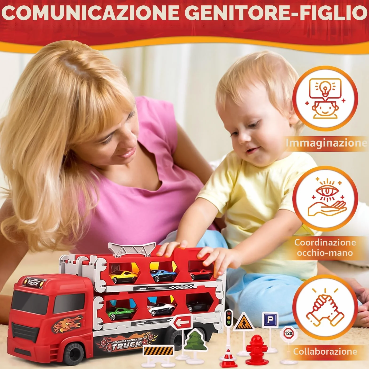 Aoskie Transporter Truck Macchinine Giocattoli per Ragazzi 3 4 5 6 Anni, Camion con 6 Macchinine Tiranti in Lega, Regalo Caldo Auto per Bambini