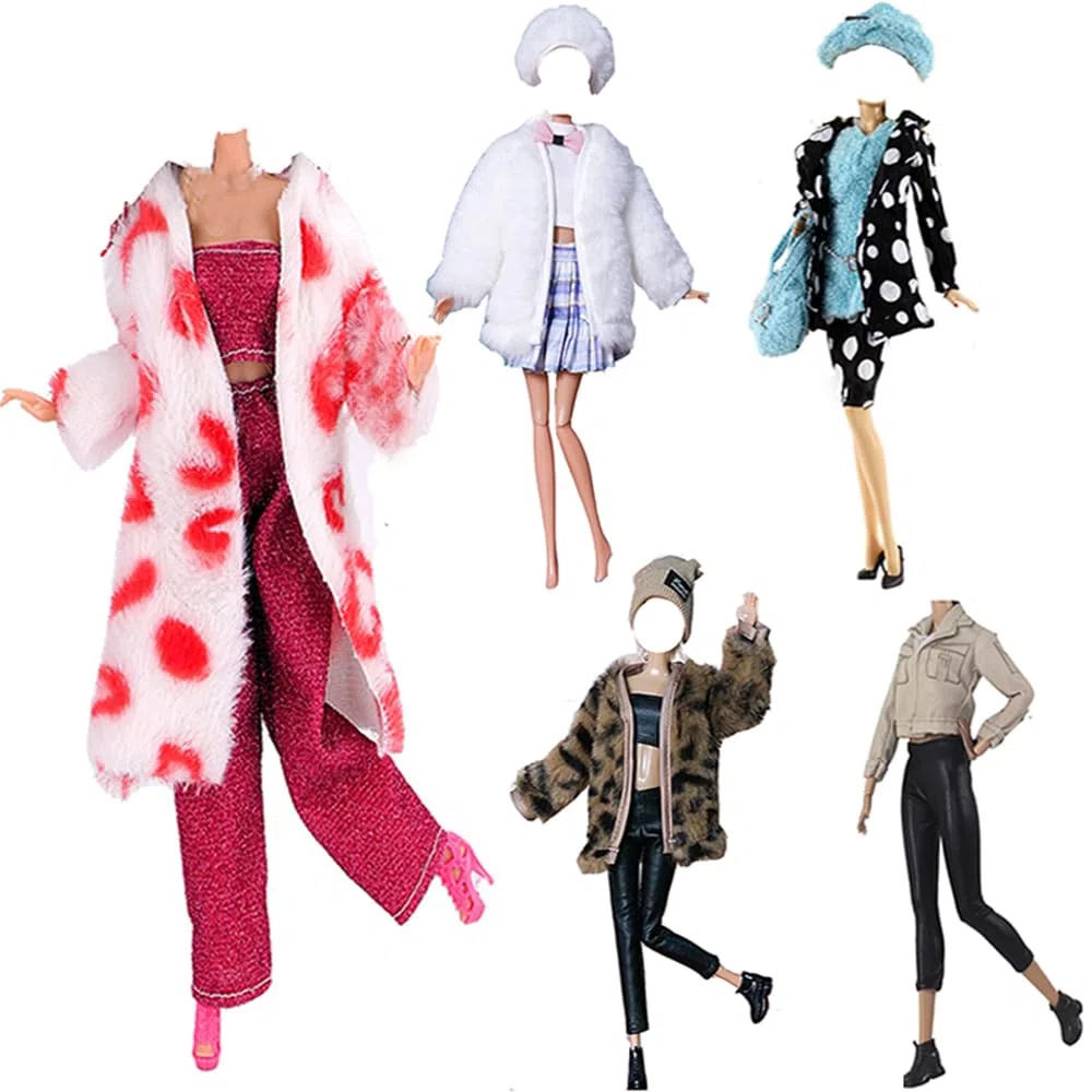 5 Set Abbigliamento Autunnale Vestiti Abiti D'Inverno + Pantaloni Scarpe Manica lunga Soprabito Cappotto peluche Per 29cm Bambole Accessori regalo di Natale Casuale Stile