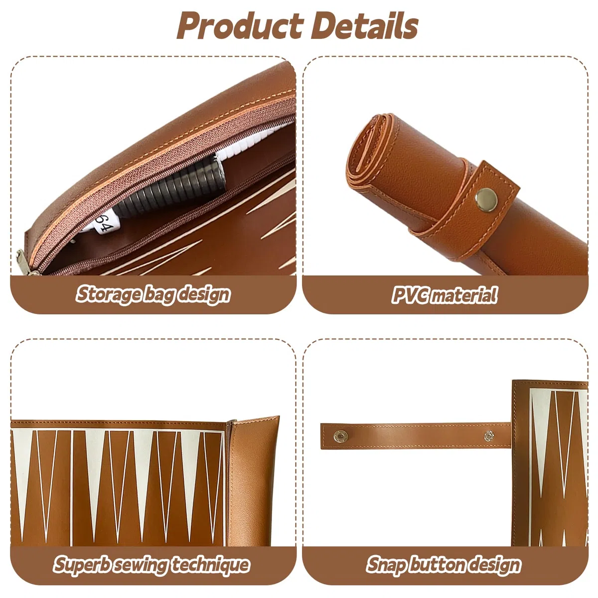 Backgammon - Set da viaggio arrotolabile – Backgammon viaggio classico con accessori, gioco da tavolo portatile per famiglia e viaggi, dimensioni del campo di gioco: 35,5 x 25,2 cm (marrone)